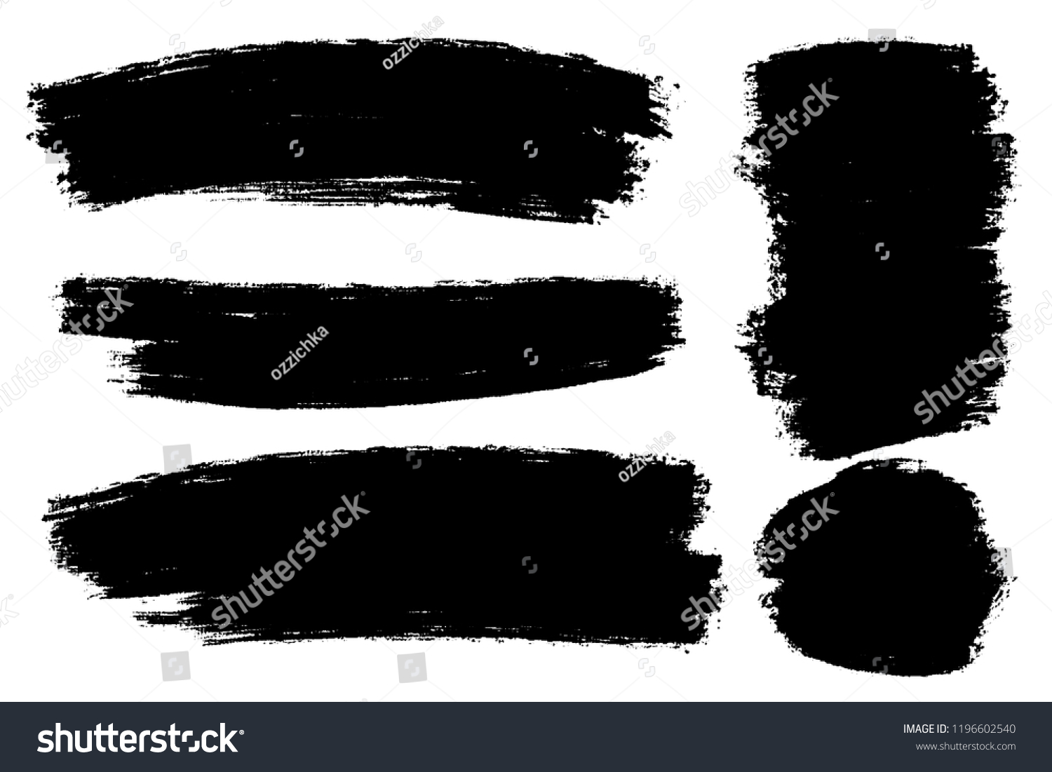 Vector set of hand drawn brush strokes, stains for backdrops. Monochrome design elements set. One color monochrome artistic hand drawn backgrounds. #1196602540