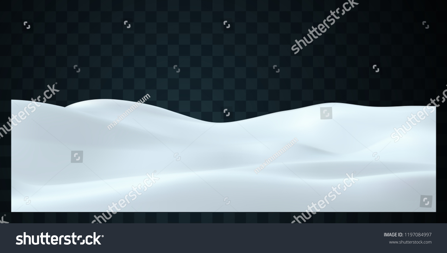 Snowy landscape isolated on dark transparent background. Vector illustration of winter decoration. Snow background. Snowdrift. Game art concept #1197084997