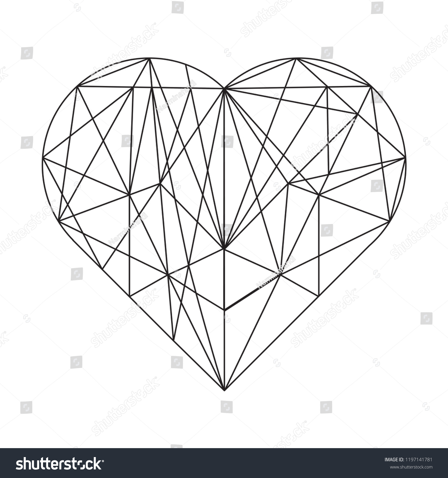 a vector low poly heart shape with outlines - Royalty Free Stock Vector ...