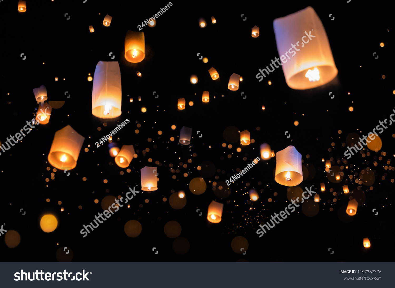 Loy krathong and Yi Peng Festival filled sky with lantern in Chiang Mai Thailand. #1197387376