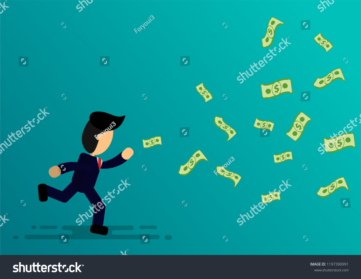 cartoon businessman run for money with vector - Royalty Free Stock ...