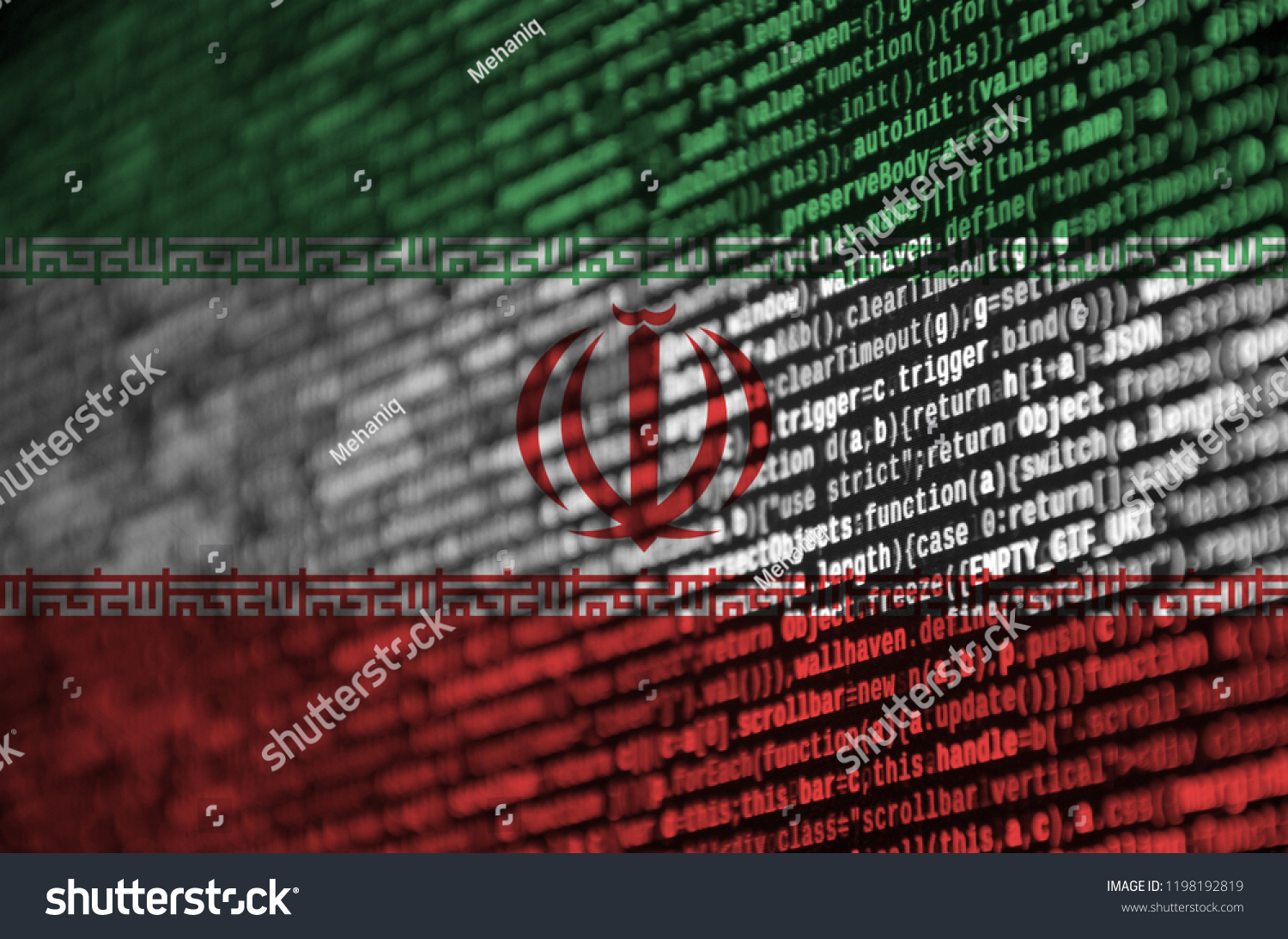 Iran flag  is depicted on the screen with the program code. The concept of modern technology and site development #1198192819