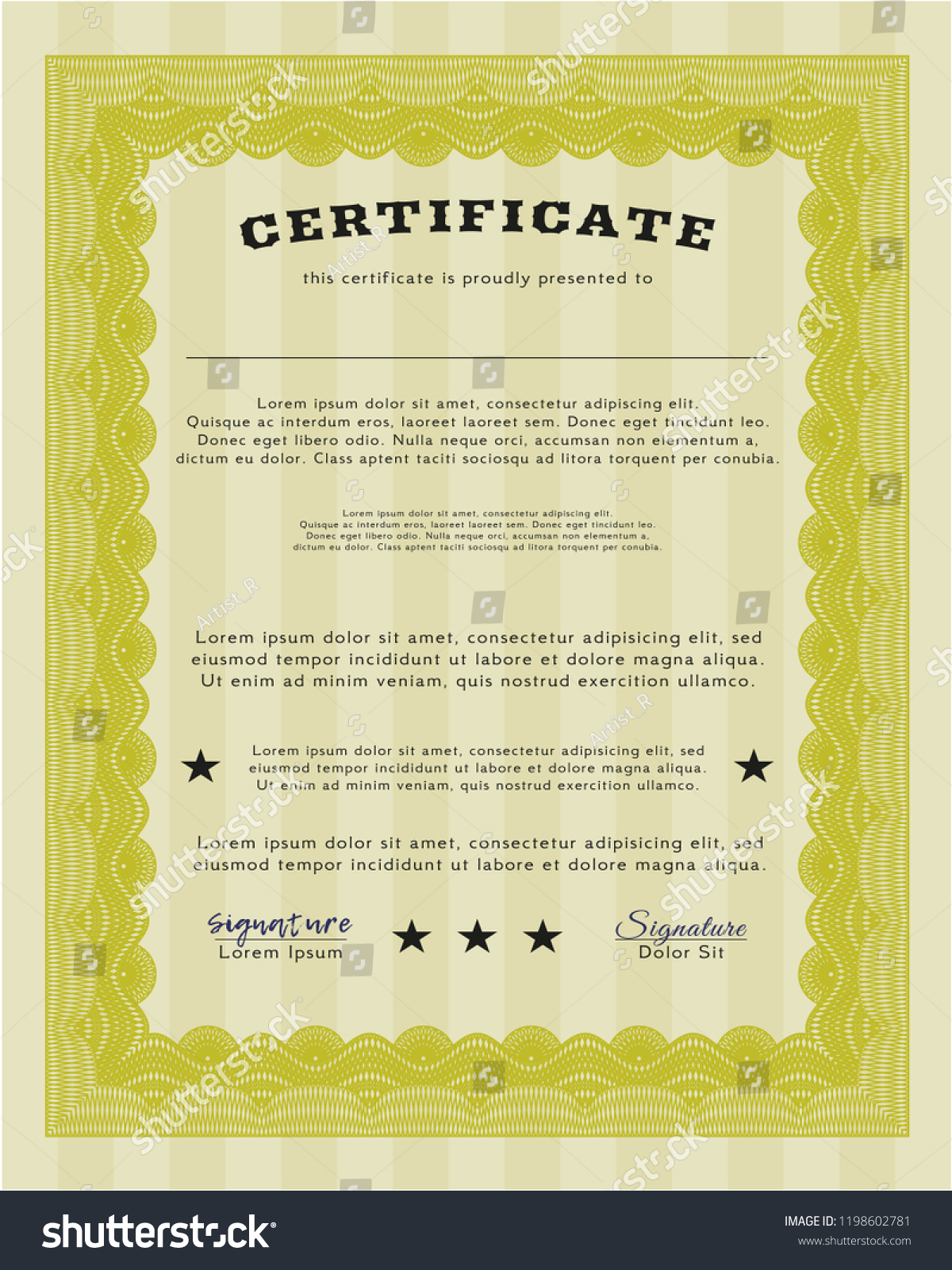 Yellow Diploma or certificate template. Artistry - Royalty Free Stock ...