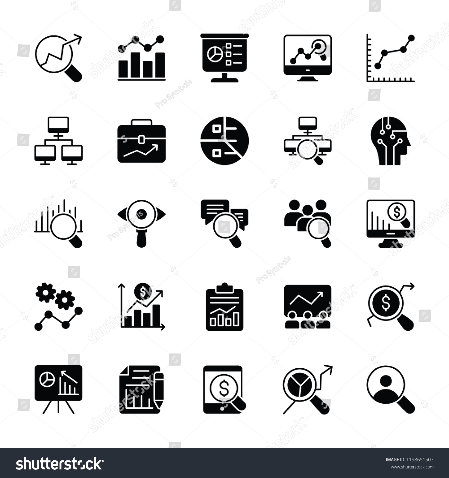 Data Analysis Glyph Icons Royalty Free Stock Vector 1198651507 8058