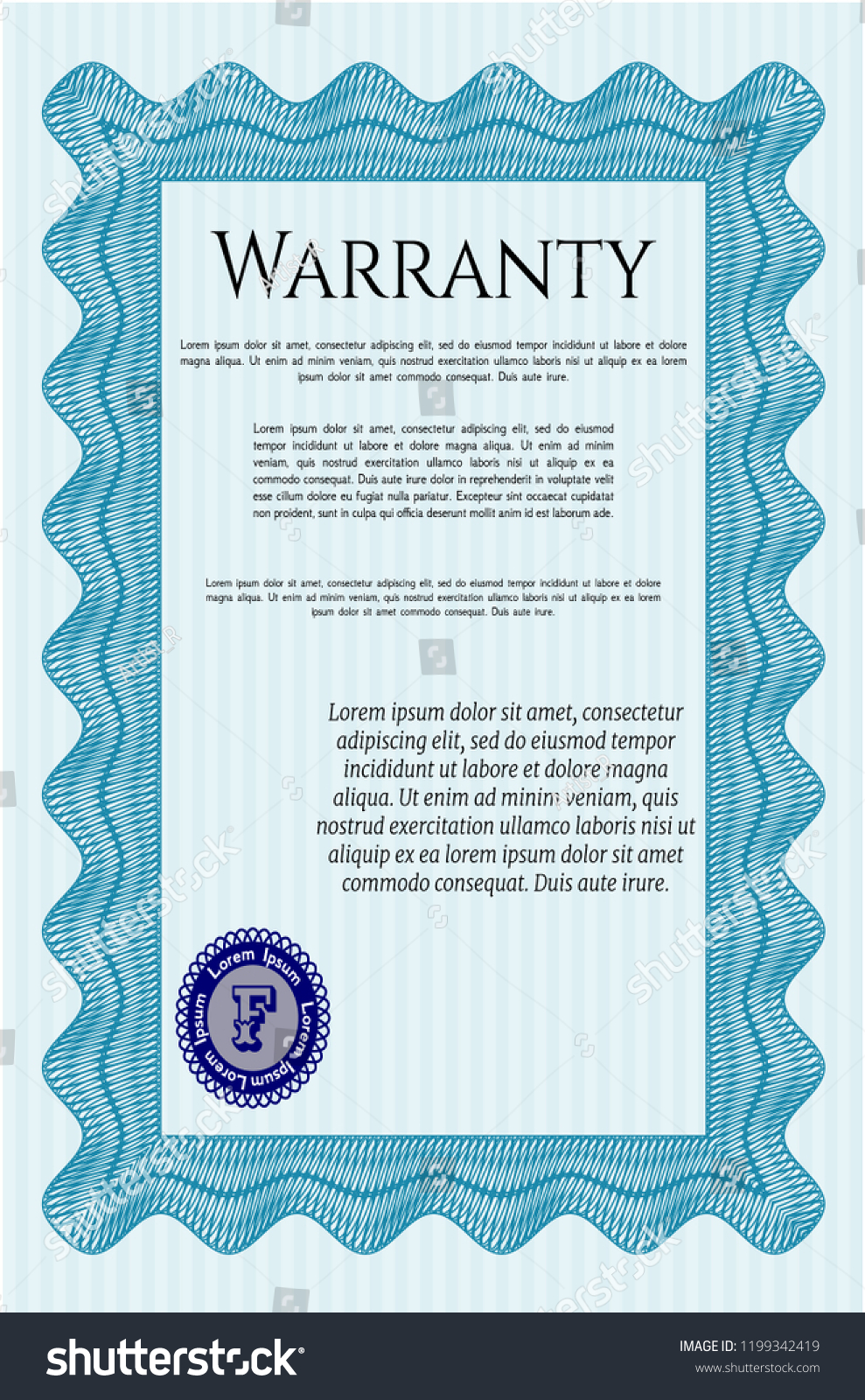 Light blue Formal Warranty Certificate template. - Royalty Free Stock ...