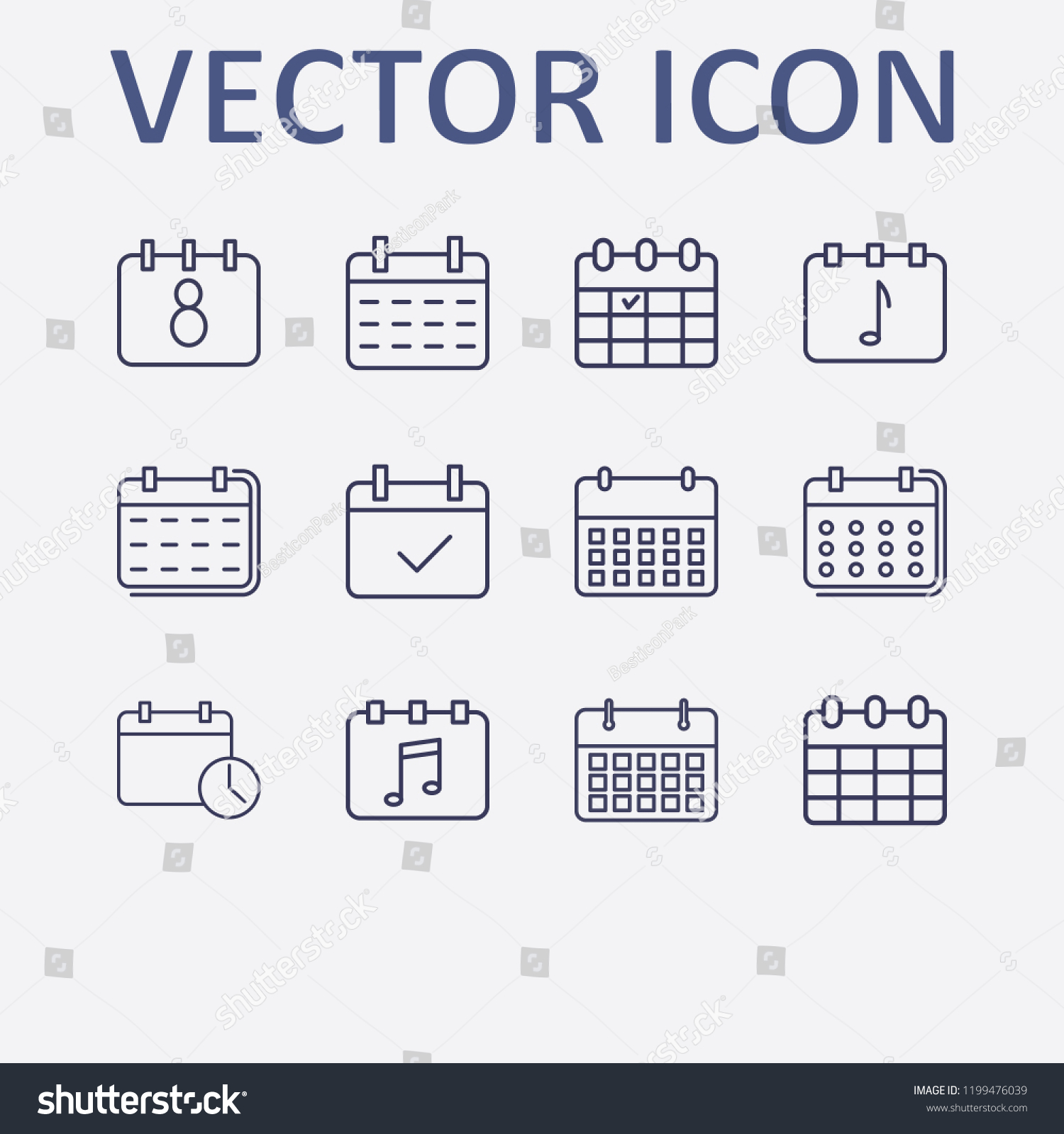 Outline 12 Week Icon Set. Calendar Time, - Royalty Free Stock Vector 