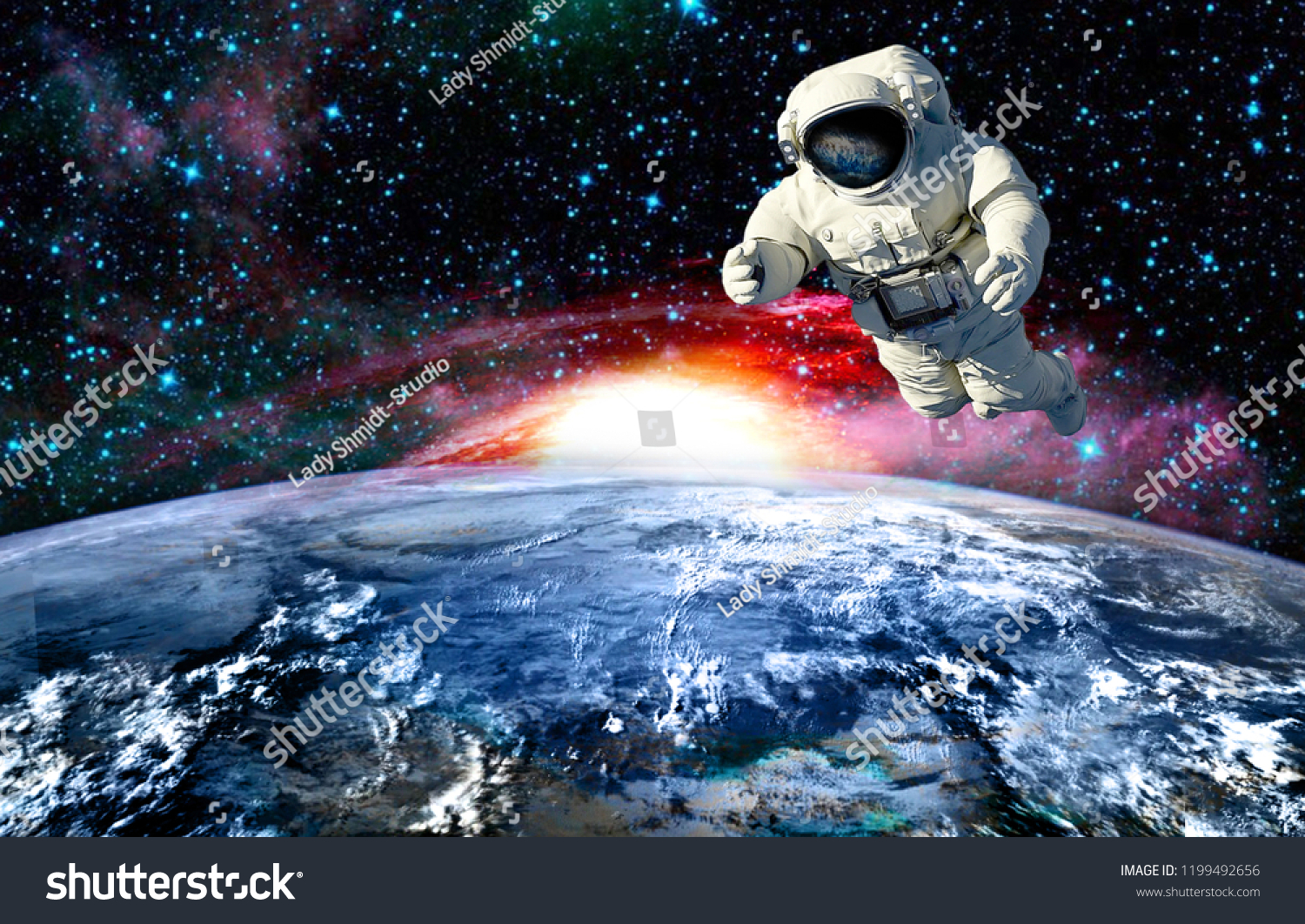 the astronaut in outer space witch mission.elements of this image furnished by NASA #1199492656