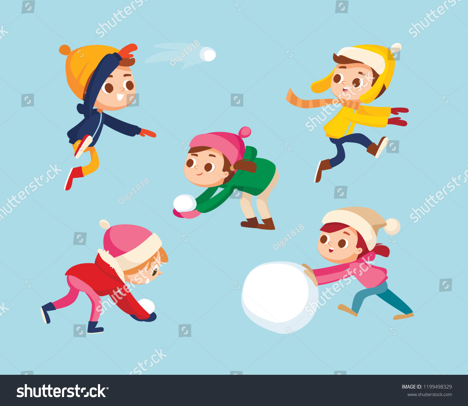 Children playing snowball fight and having fun. - Royalty Free Stock ...