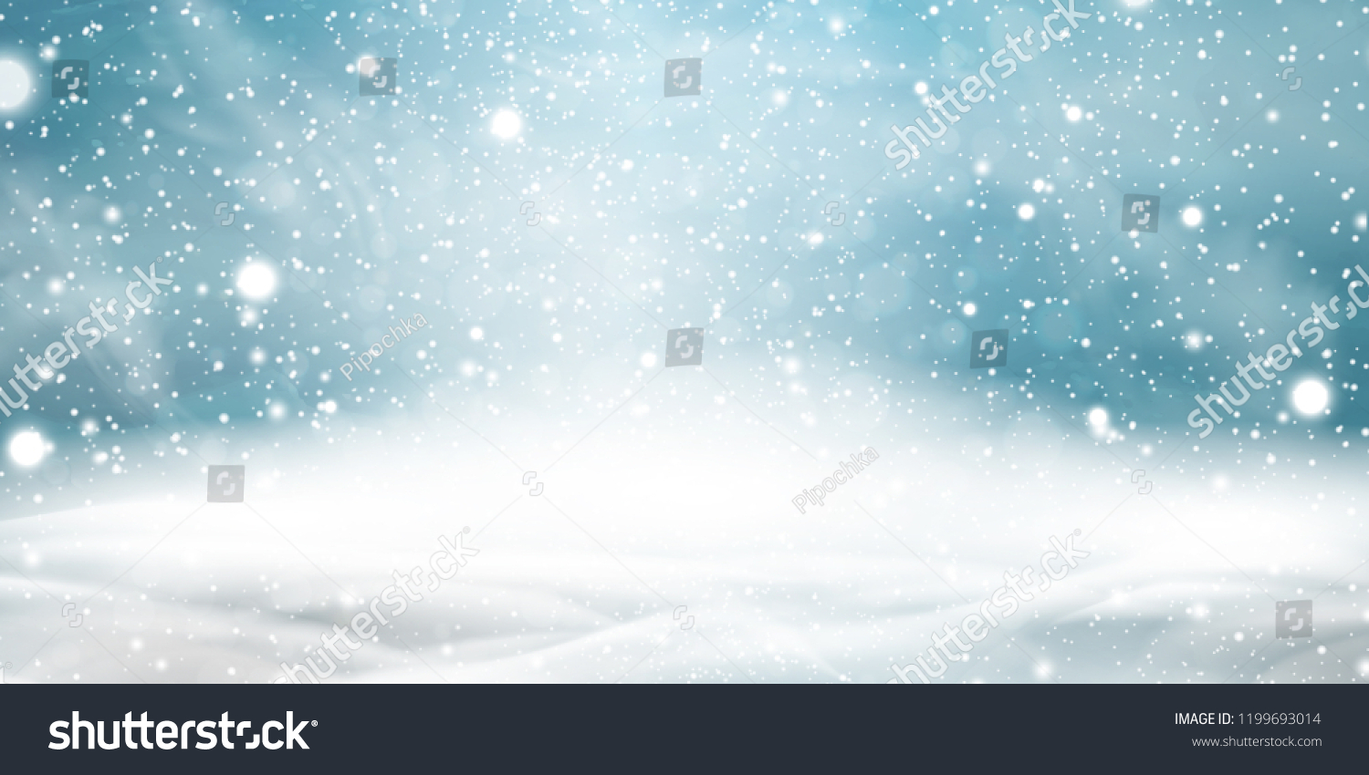 Natural Winter Christmas background with sky, heavy snowfall, snowflakes in different shapes and forms, snowdrifts. Winter landscape with falling christmas shining beautiful snow. vector. #1199693014