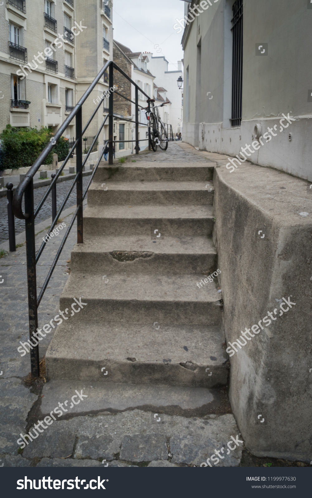 Paris, France - 10 07 2018: Montmartre. A staircase behind the S #1199977630