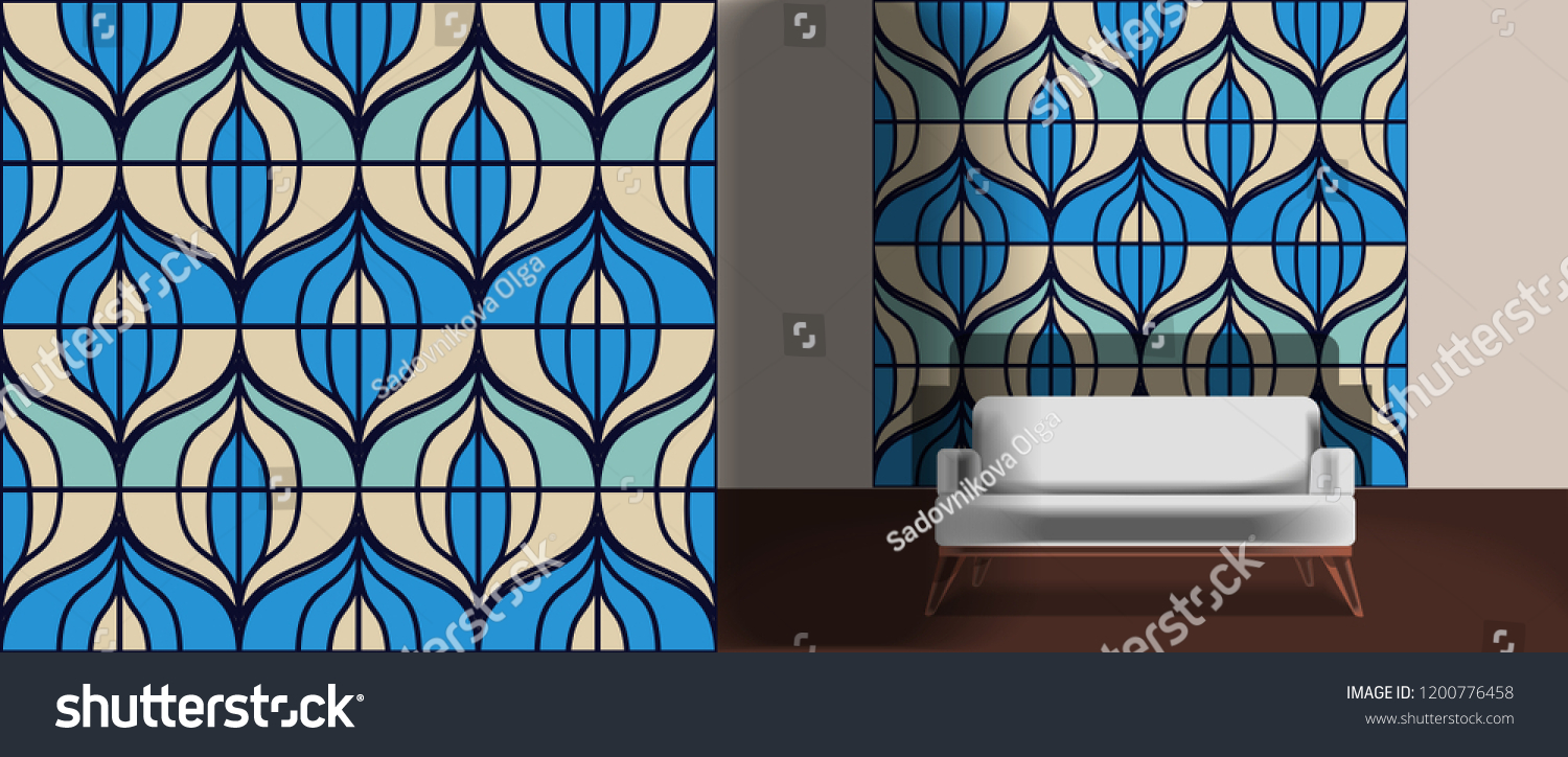 Seamless retro pattern in the style of the sixties. Art deco vintage wallpaper or fabric. Retro interior #1200776458