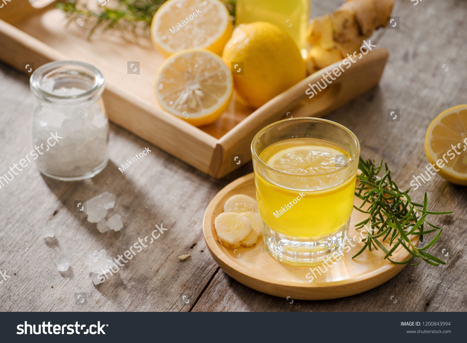 Ginger Ale - Homemade lemon and ginger organic soda drink, copy space. #1200843994