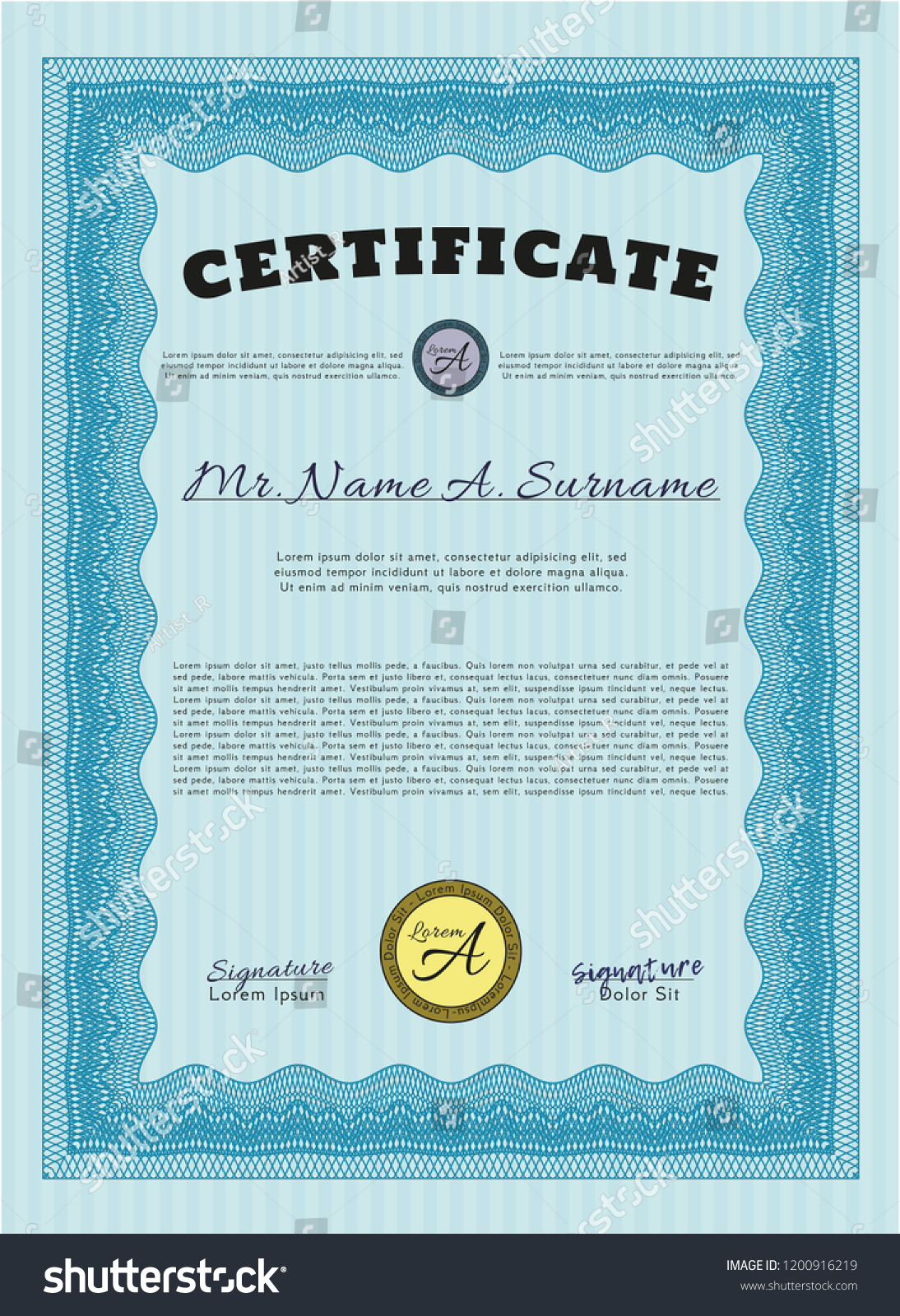 Light blue Certificate template or diploma - Royalty Free Stock Vector ...