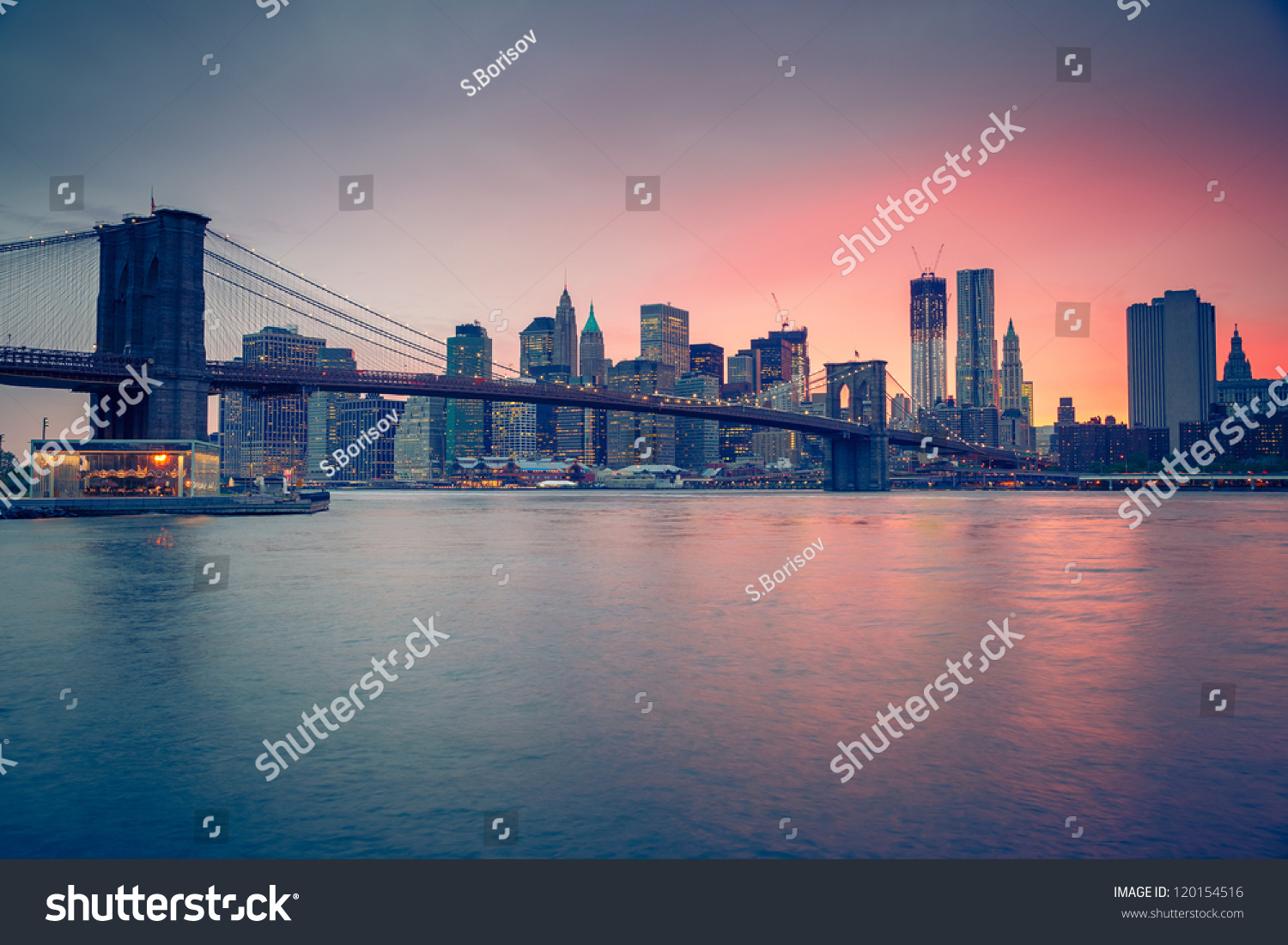 Brooklyn bridge at dusk, New York City #120154516
