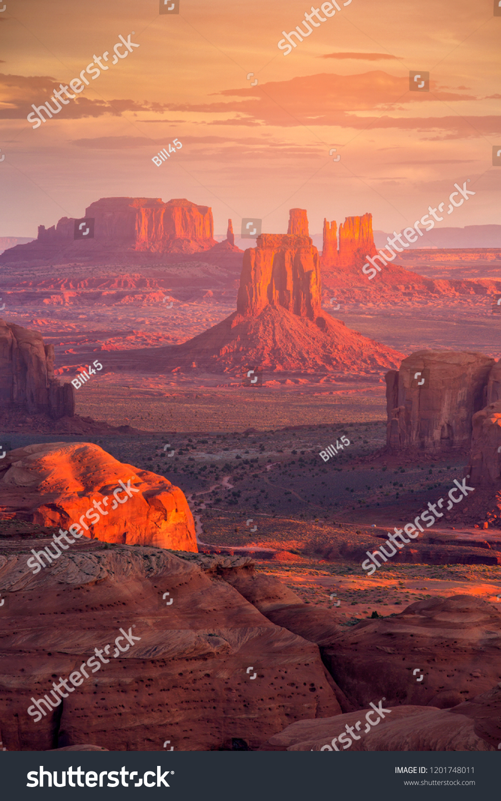 Beautiful Sunrise in Hunts Mesa navajo tribal majesty place near Monument Valley, Arizona, USA #1201748011