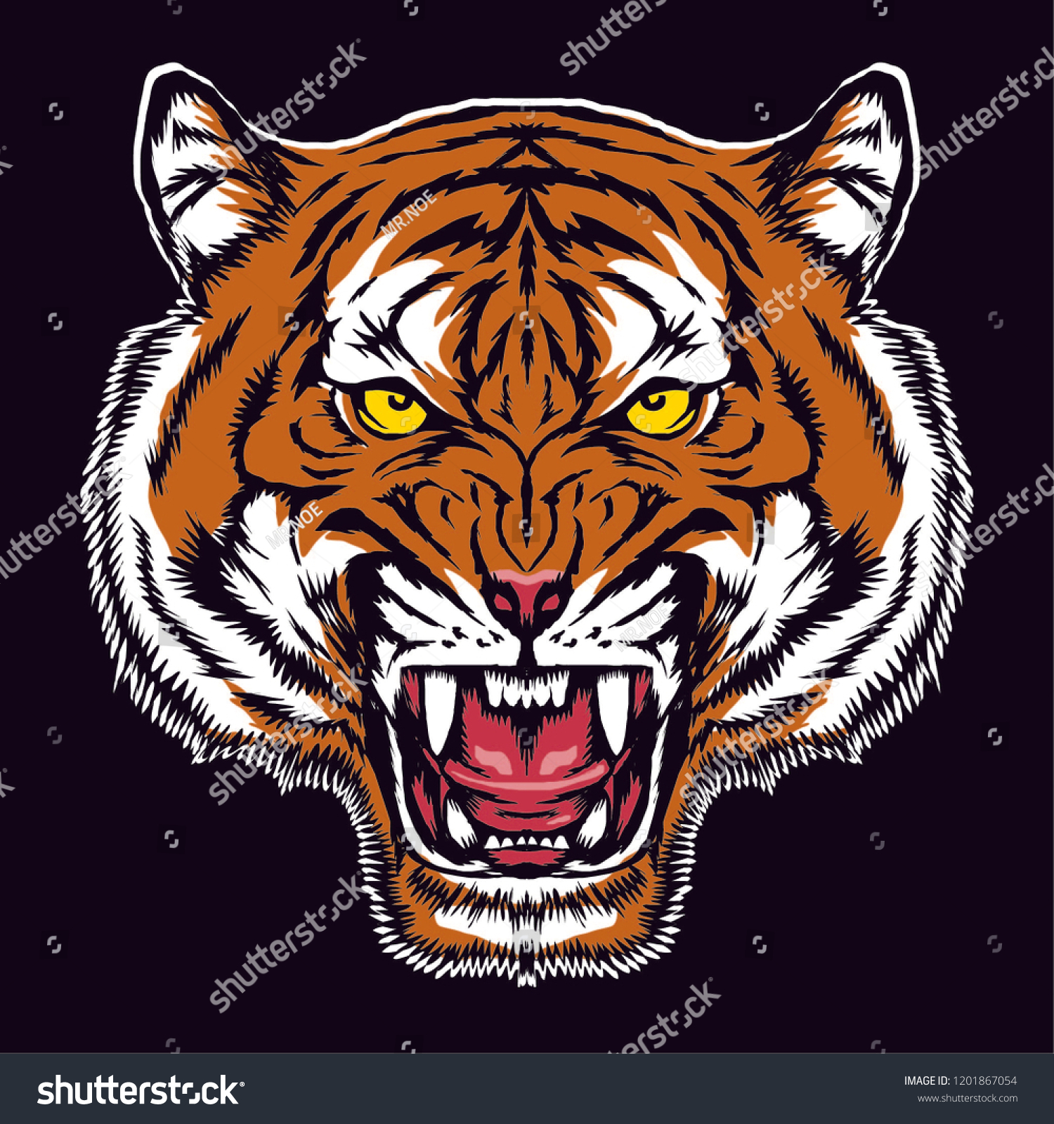 Angry Tiger Face Vector Illustration Design Royalty Free Stock Vector 1201867054 