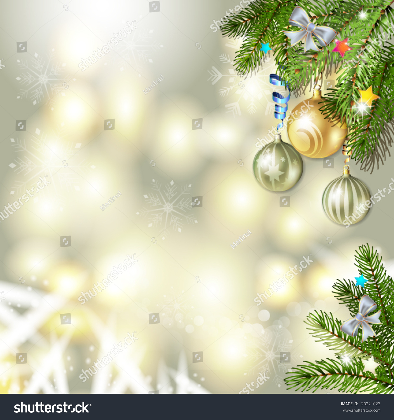Christmas background with balls and pine tree branch #120221023