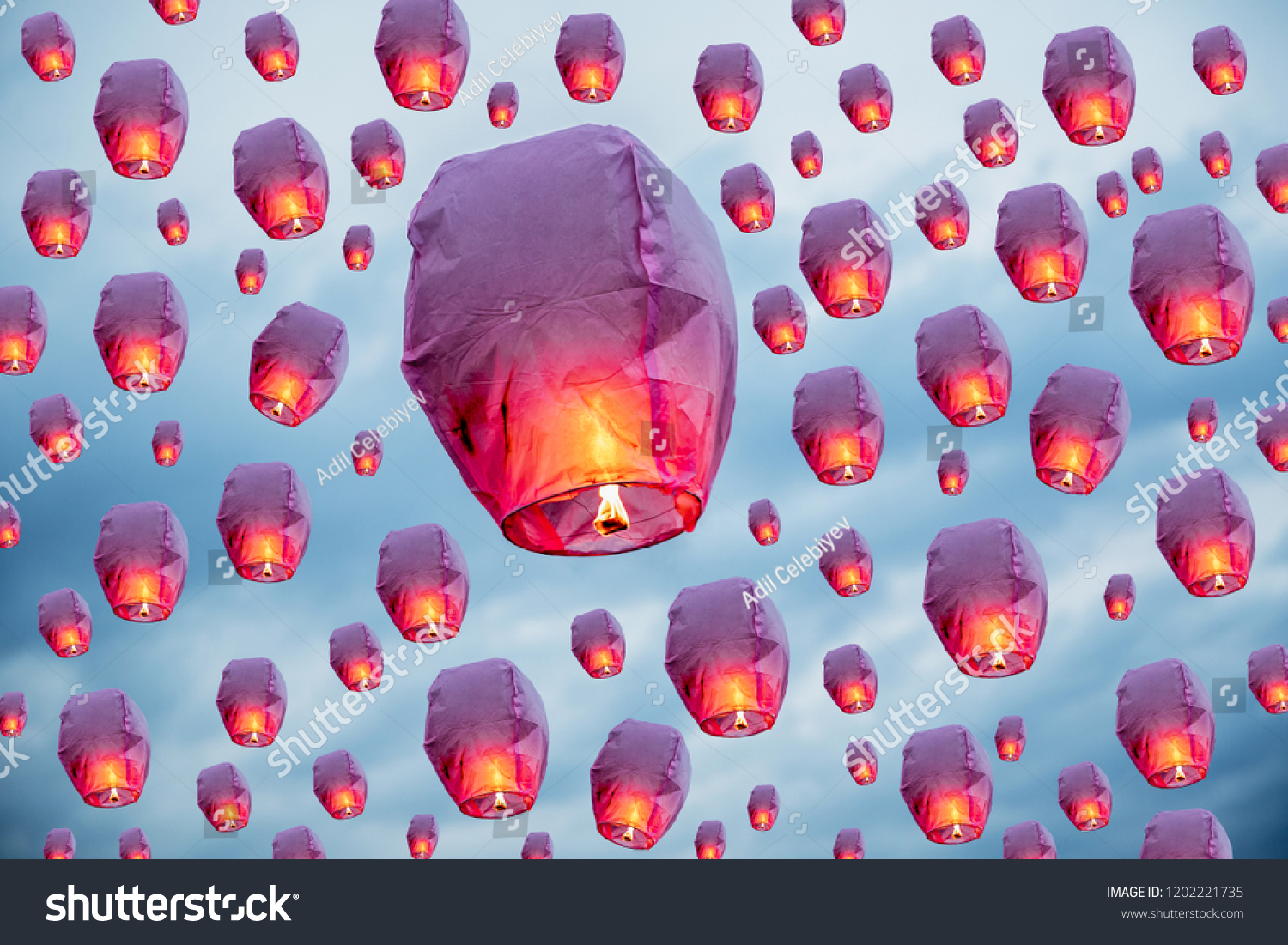 balloon fire flying lanterns, hot-air balloons Lantern flies up highly in the sky. #1202221735