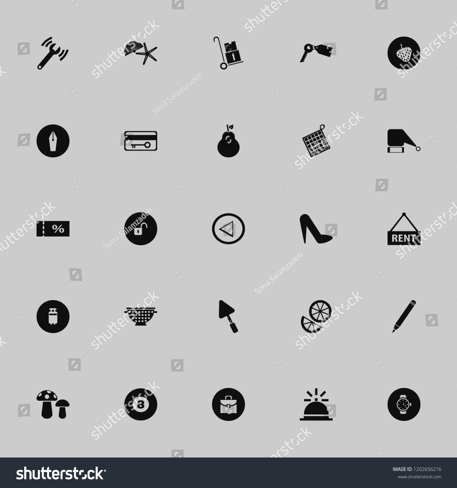 object icon. object vector icons set strawberry, watch, briefcase and fountain pen #1202656216
