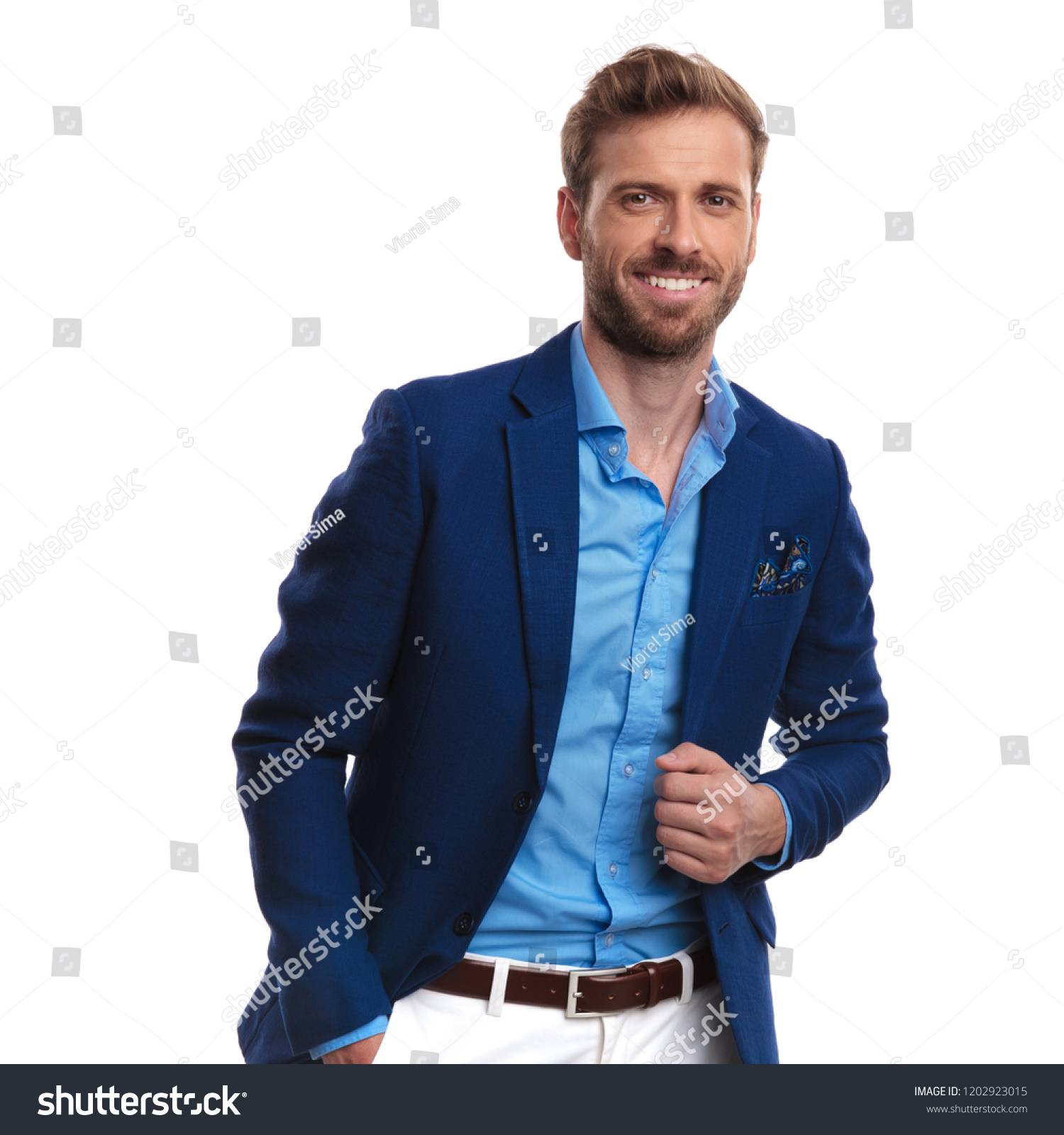 relaxed happy smart casuam man posing on white background #1202923015