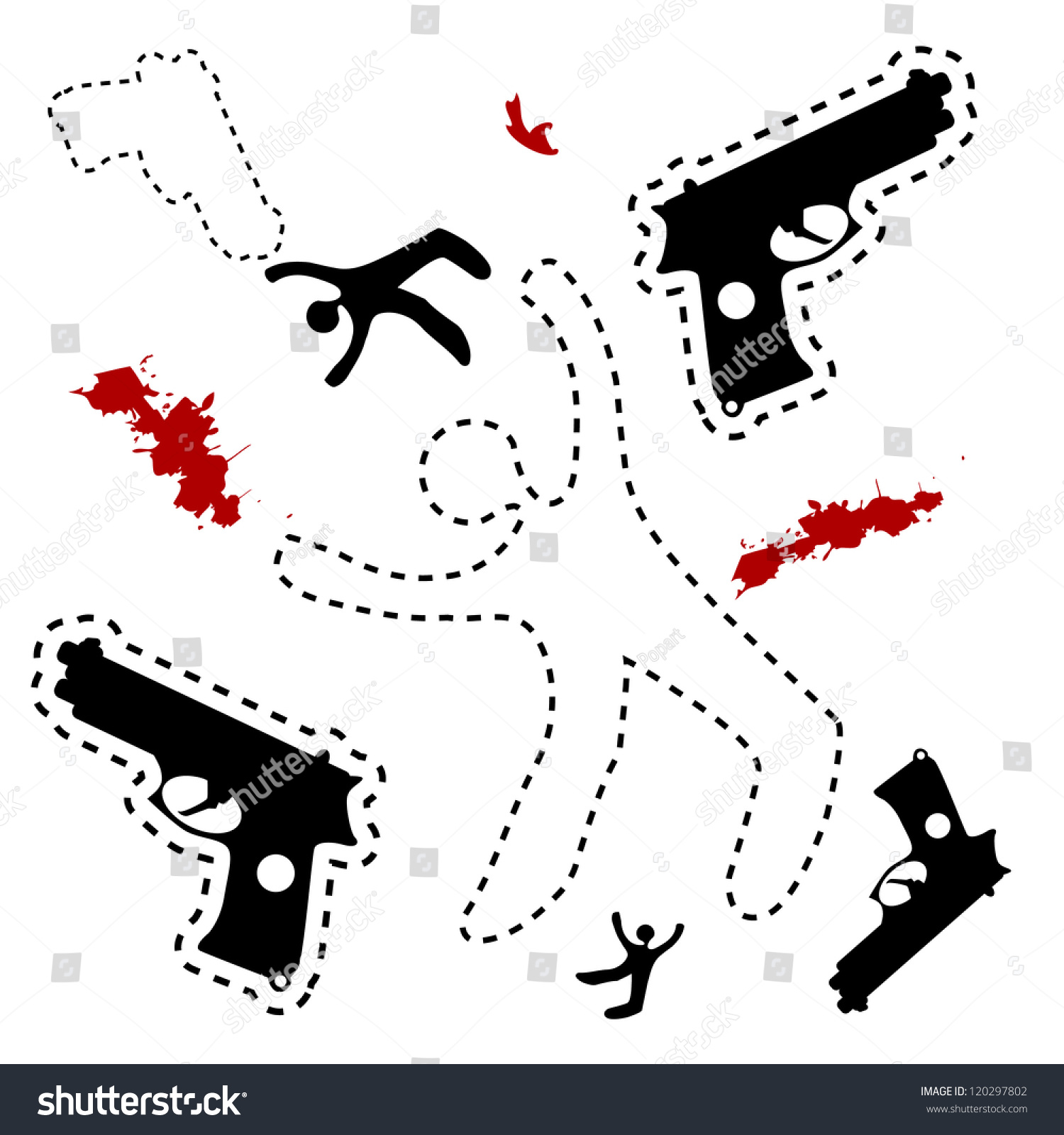 silhouette of the dead man and gun on the ground vector background dead body otline