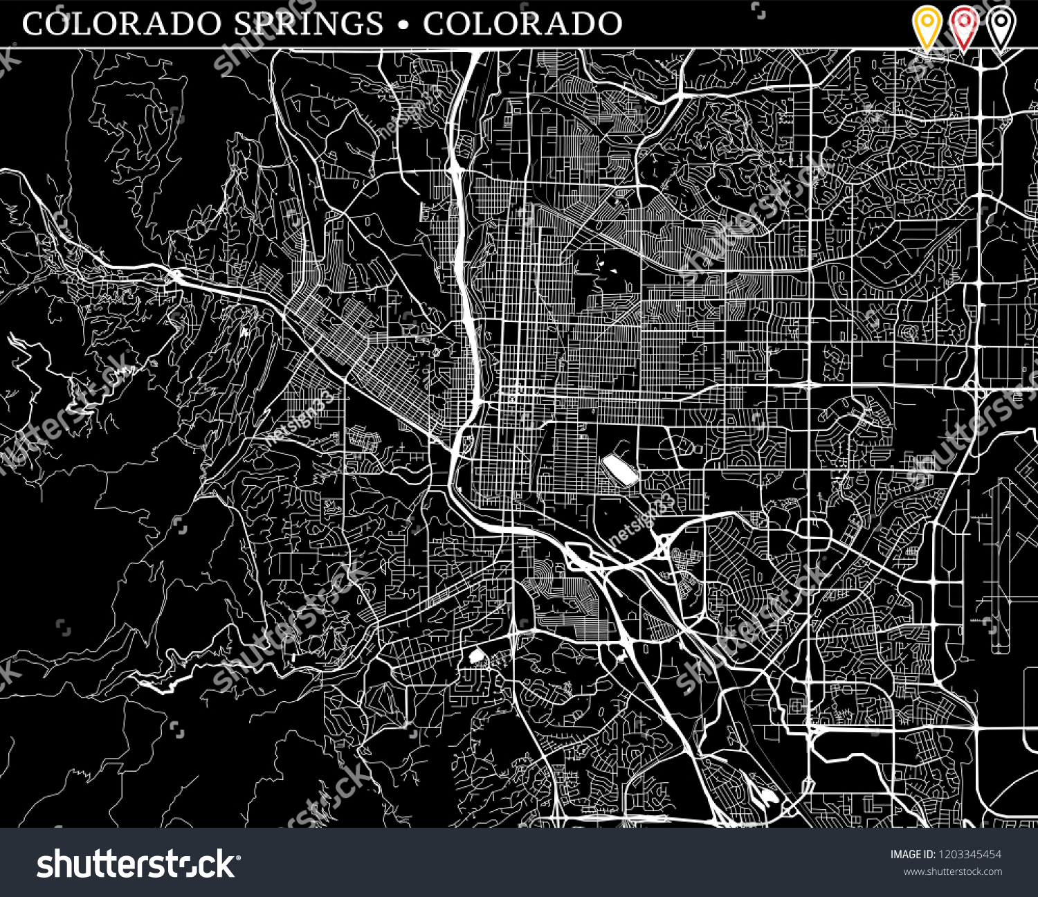 Simple map of Colorado Springs, Colorado, USA. - Royalty Free Stock