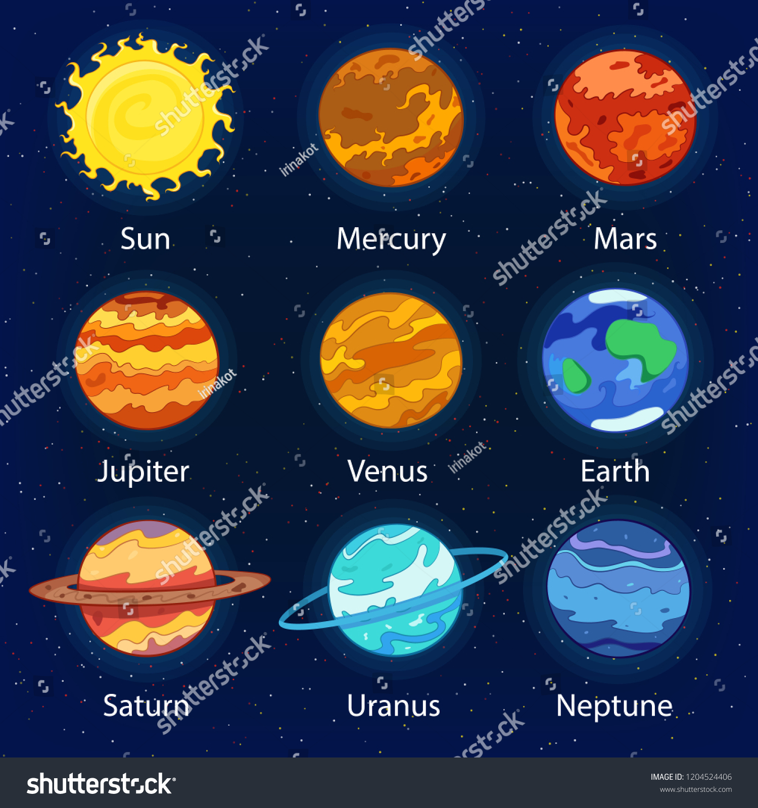 Vector set of doodles of planets of the solar - Royalty Free Stock ...