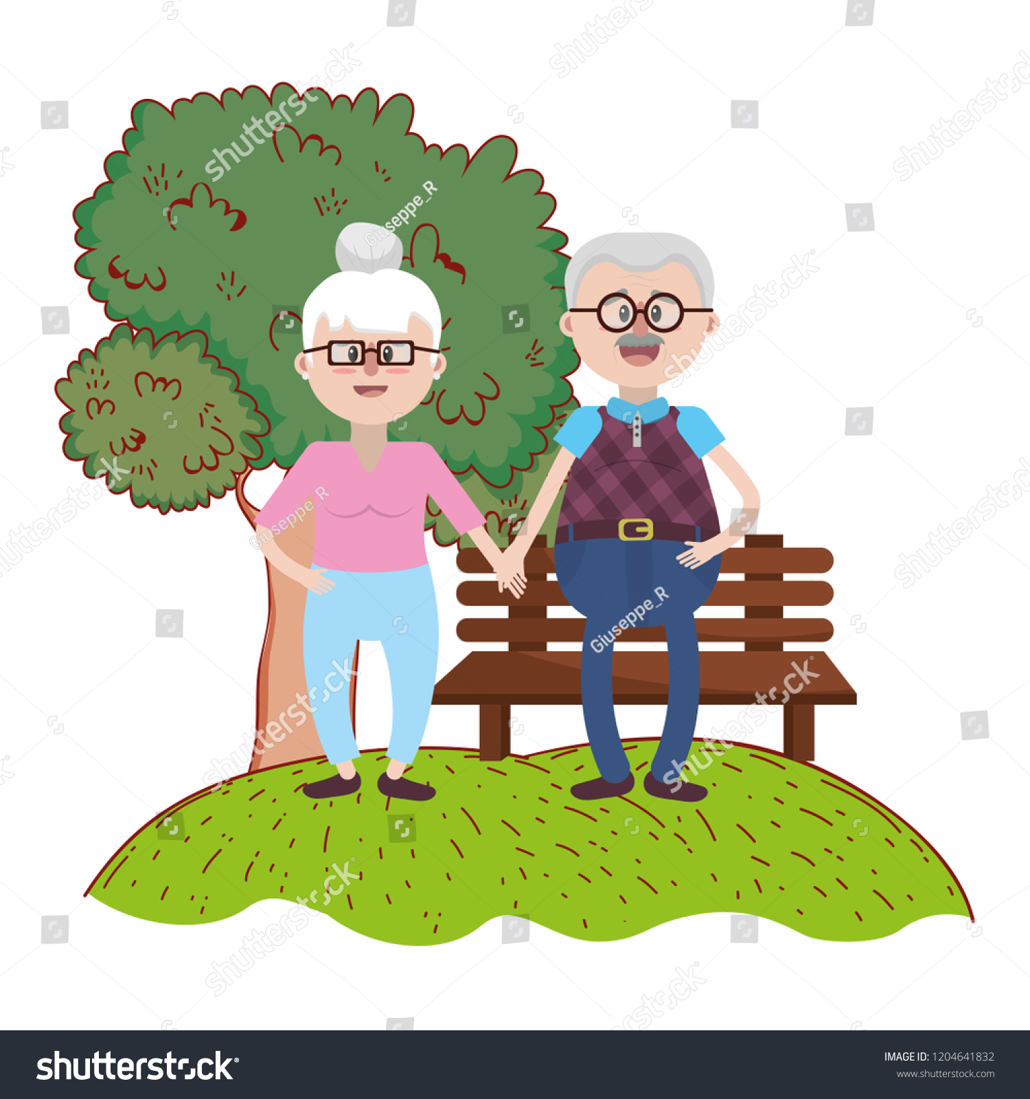 elderly couple cartoon - Royalty Free Stock Vector 1204641832 - Avopix.com