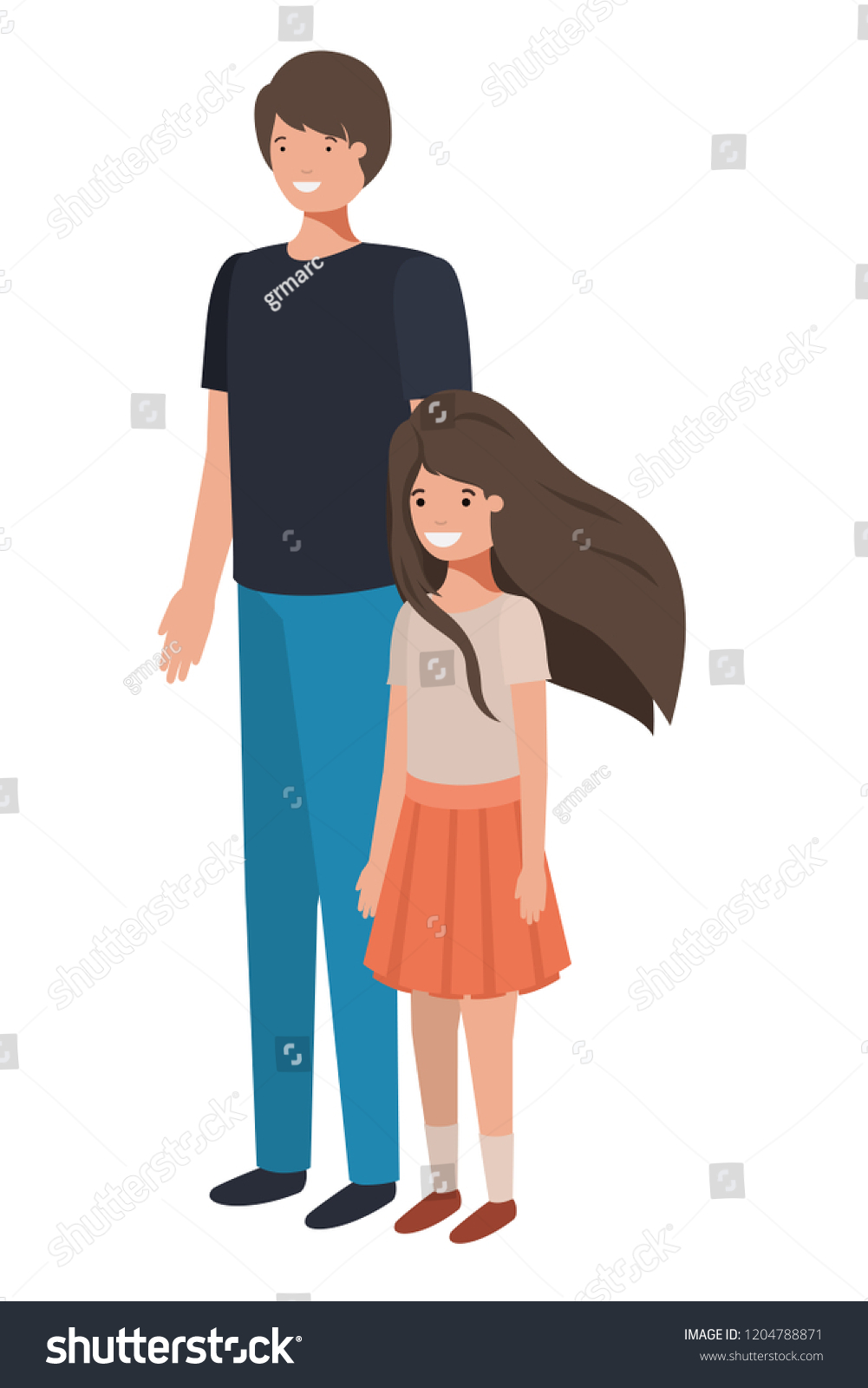 Father And Daughter Smiling Avatar Character Royalty Free Stock Vector 1204788871