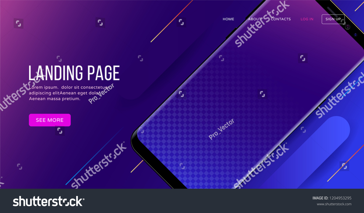 Landing page template with blank smartphone for website or apps. Vector illustration #1204953295