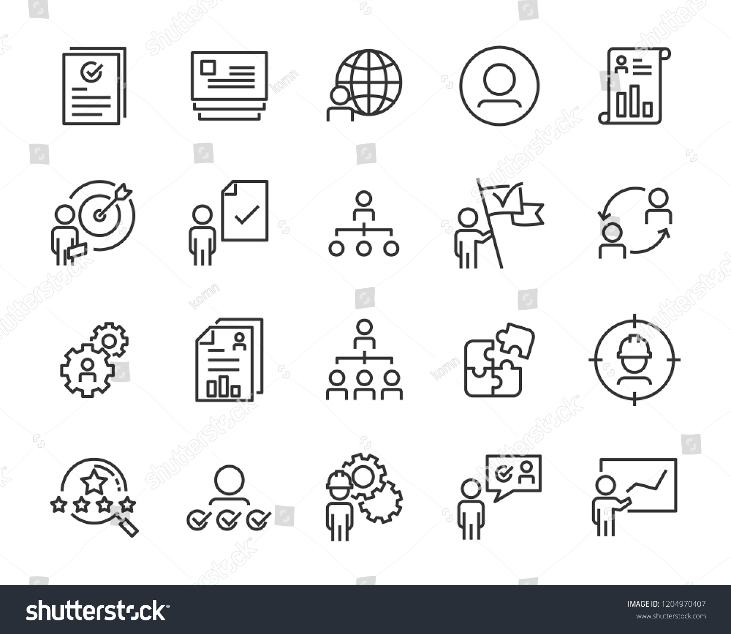 set of work icons, such as job, search, business, training, skills #1204970407