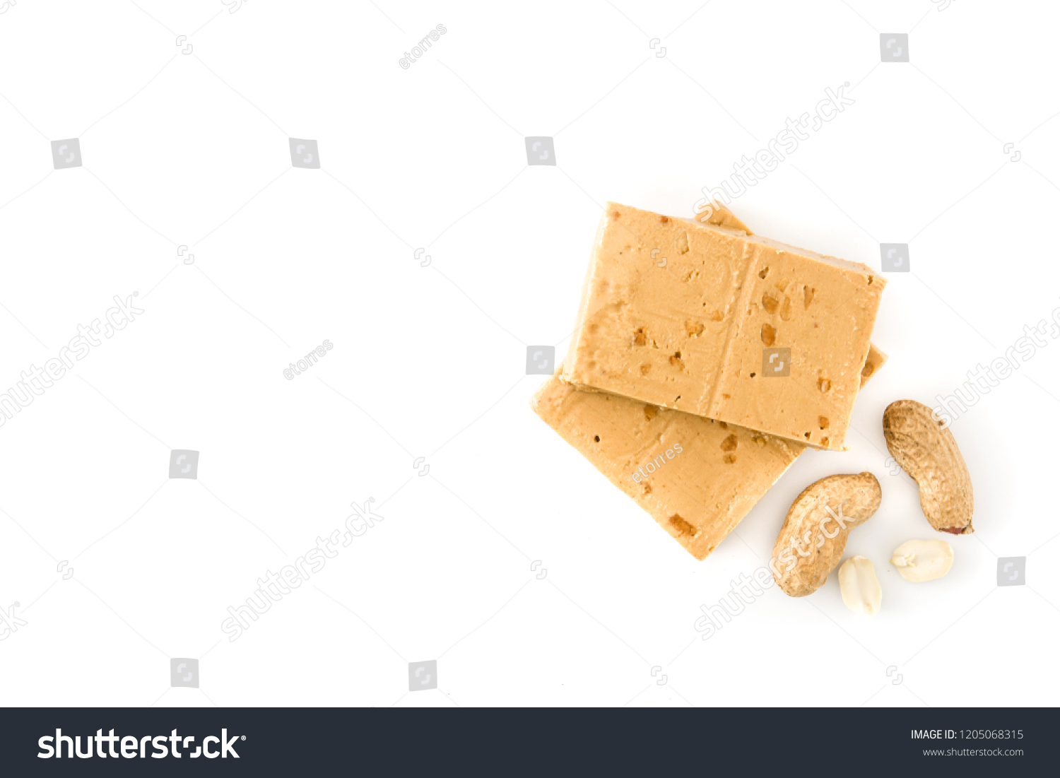 Peanut Christmas nougat isolated on white background. Typical Spanish.Top view. Copyspace #1205068315