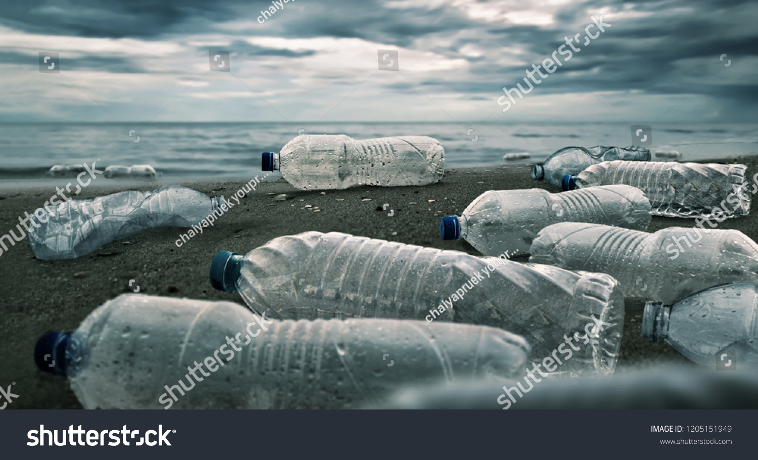 Plastic water bottles pollution in ocean (Environment concept) #1205151949
