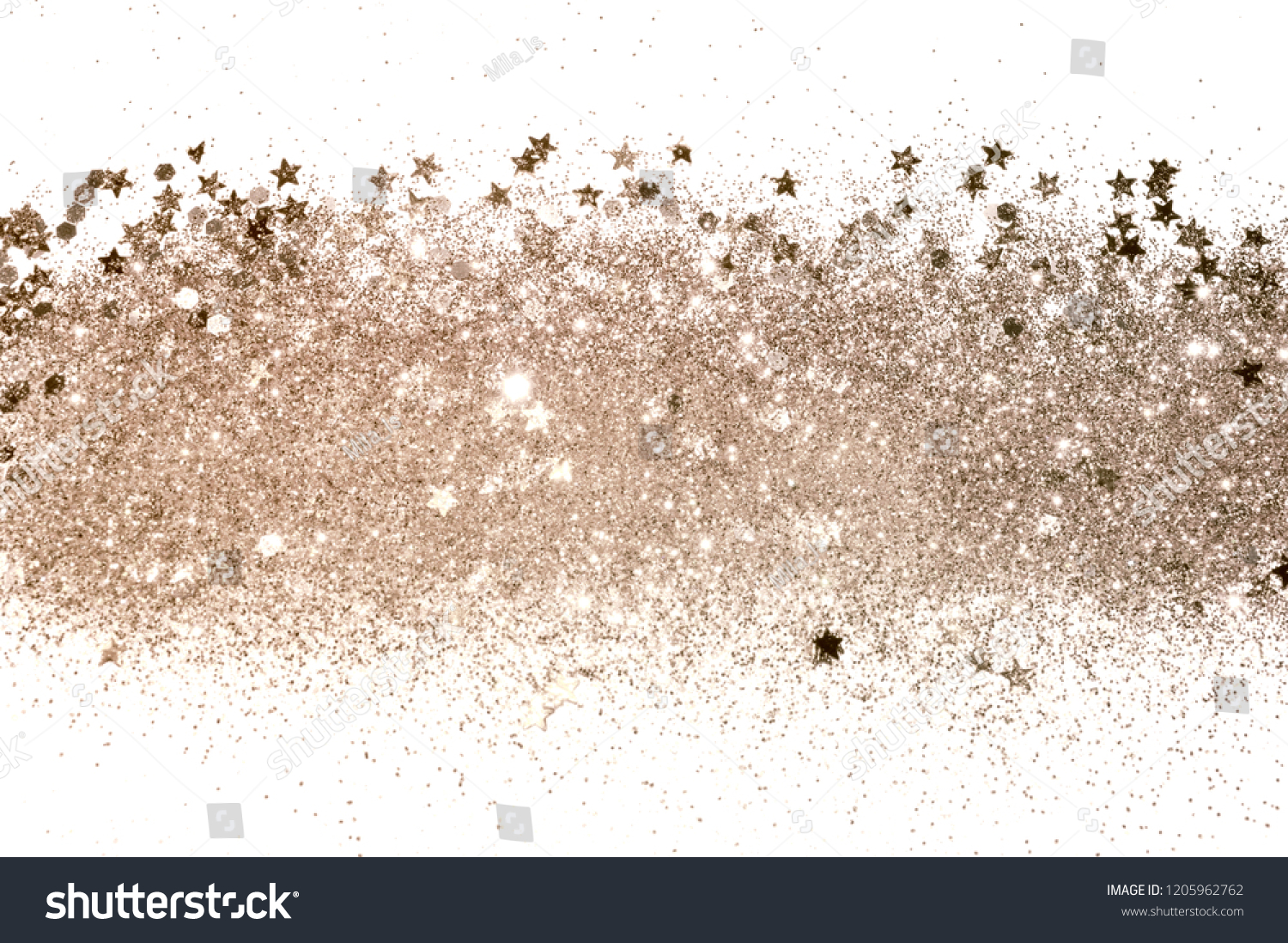 Rose gold glitter and glittering stars on white background in vintage colors #1205962762