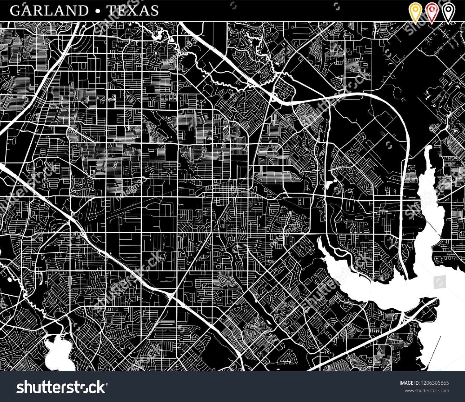 Simple map of Garland, Texas, USA. Black and - Royalty Free Stock ...