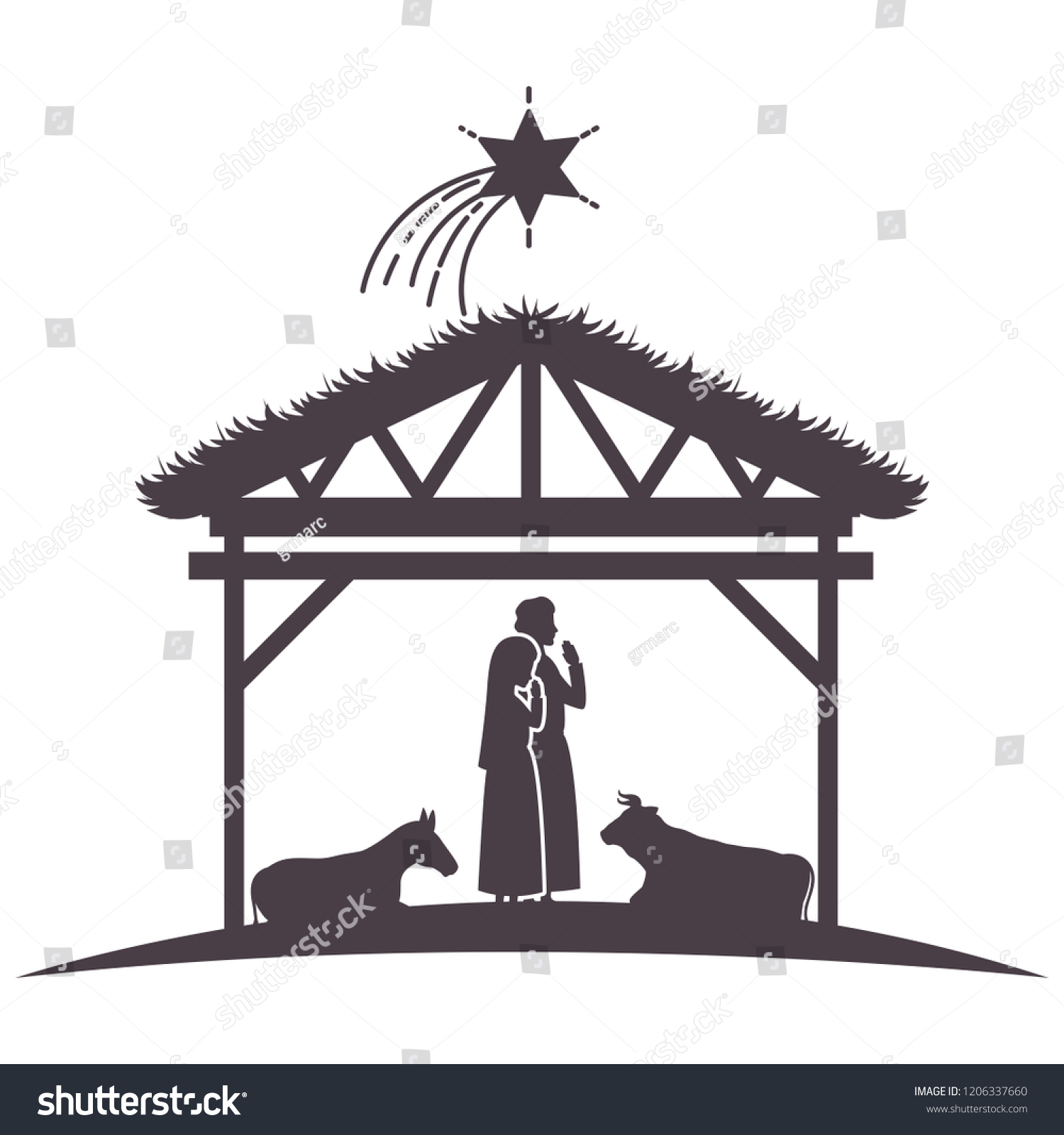 virgin mary and joseph in stable with animals - Royalty Free Stock ...