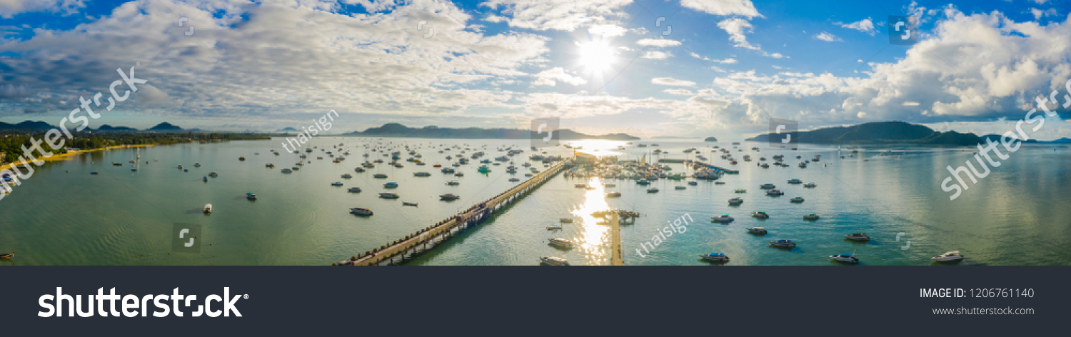 aerial view sunrise above Chalong gulf. Chalong marina is a center for intense boating activity.
 #1206761140