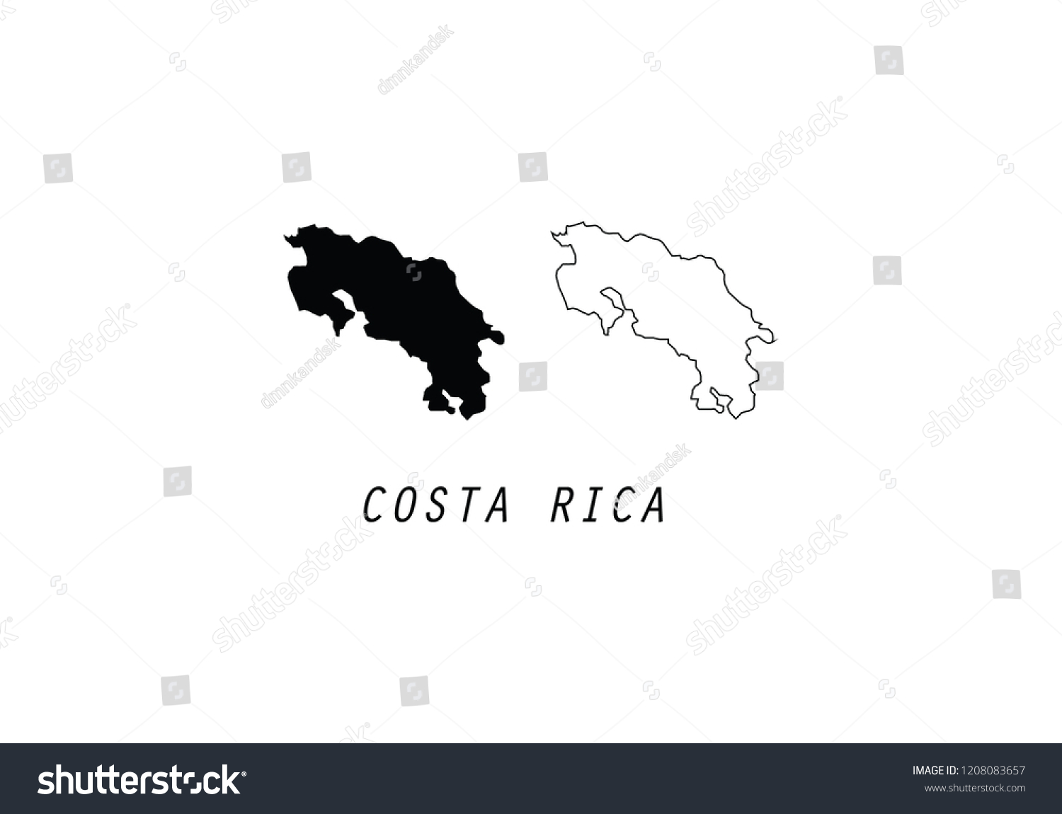 Costa Rica Outline Map Country Shape State Royalty Free Stock Vector 0511