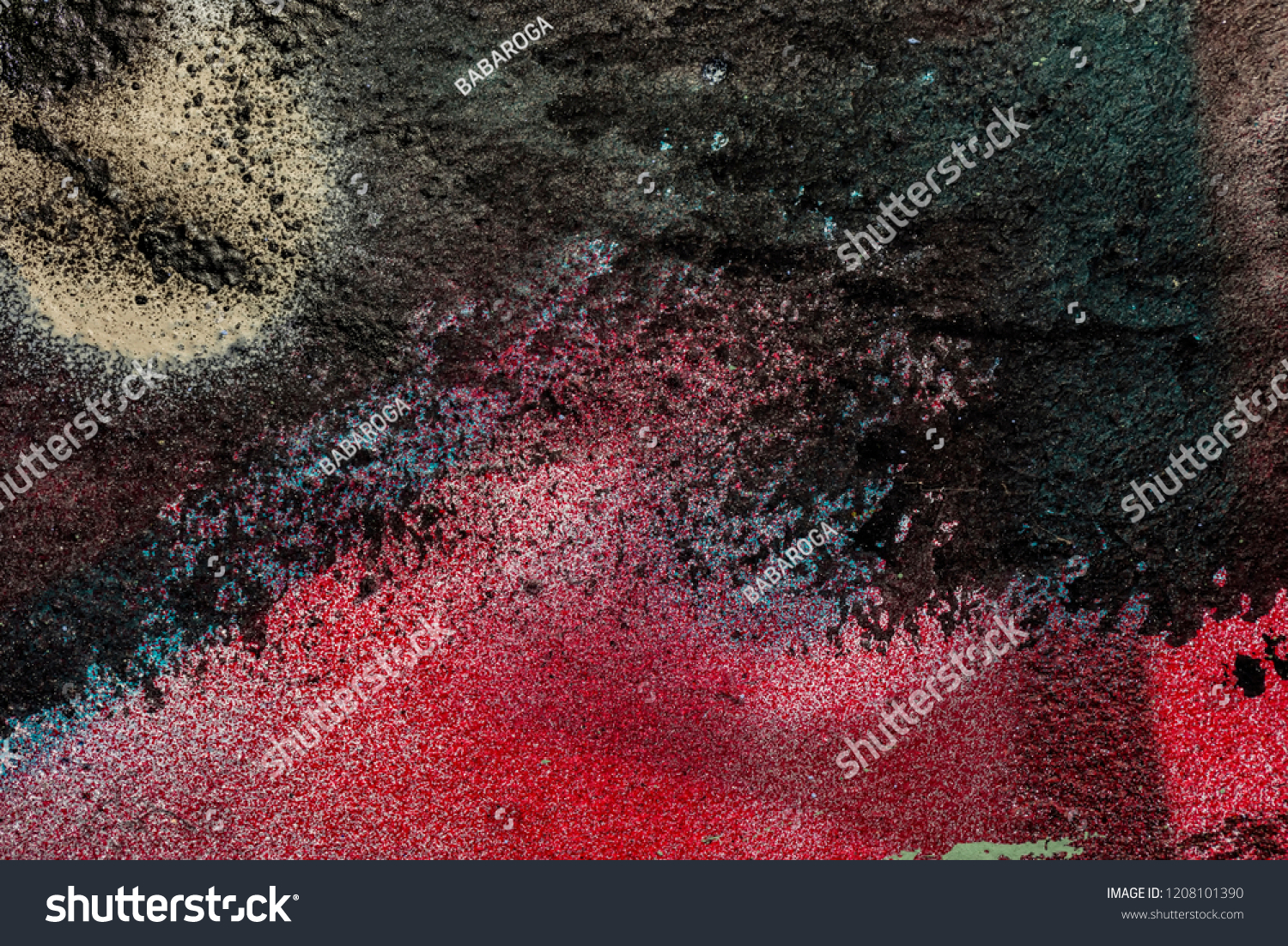 Grunge background with abstract colored texture. Old scratches, stain, paint splats, spots. #1208101390