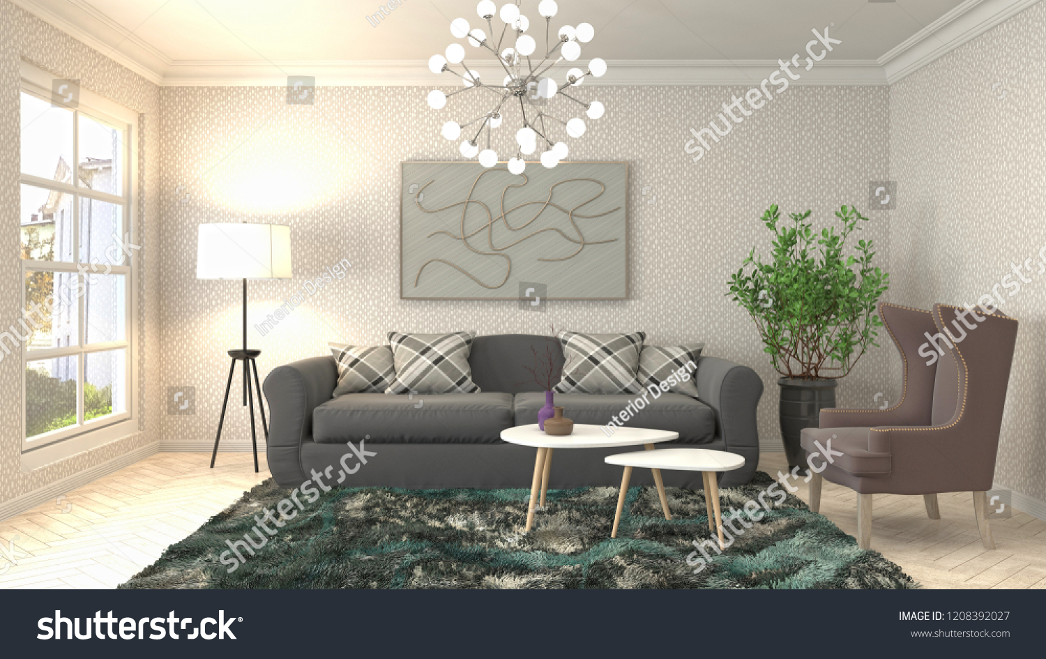 Interior of the living room. 3D illustration #1208392027