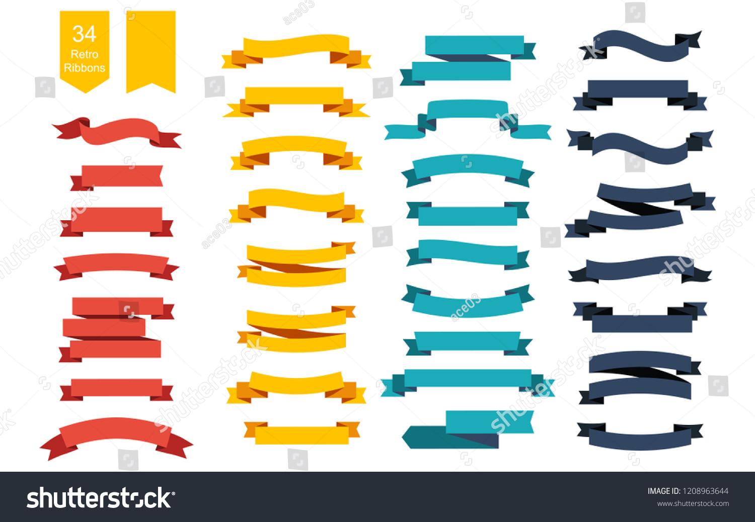 Colorful Vector Ribbon Banners. Set of 34 ribbons. Ribbons set. Banners set. Ribbon colorful. Eps10 #1208963644