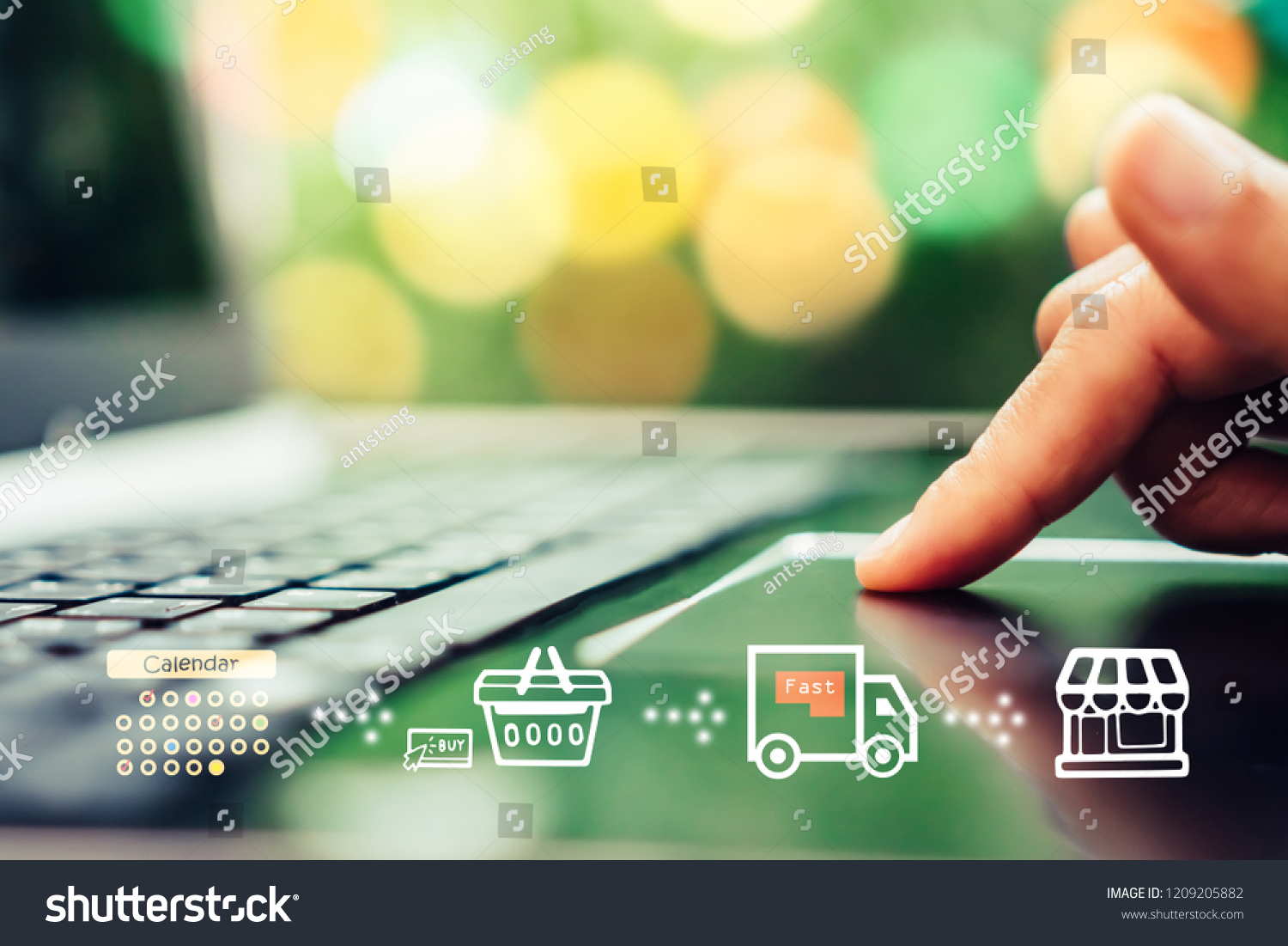 Women hand using smartphone do shopping online store with various doodle icons pop up. Social media maketing concept. #1209205882