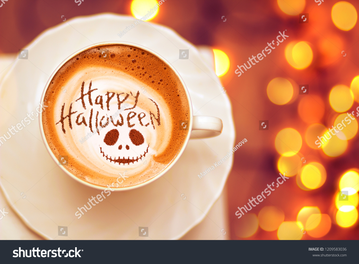 cup of coffee with the inscription happy halloween #1209583036