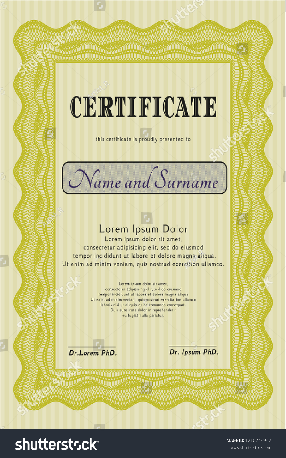 Yellow Diploma. Vector illustration. Easy to print. Beauty design.  #1210244947