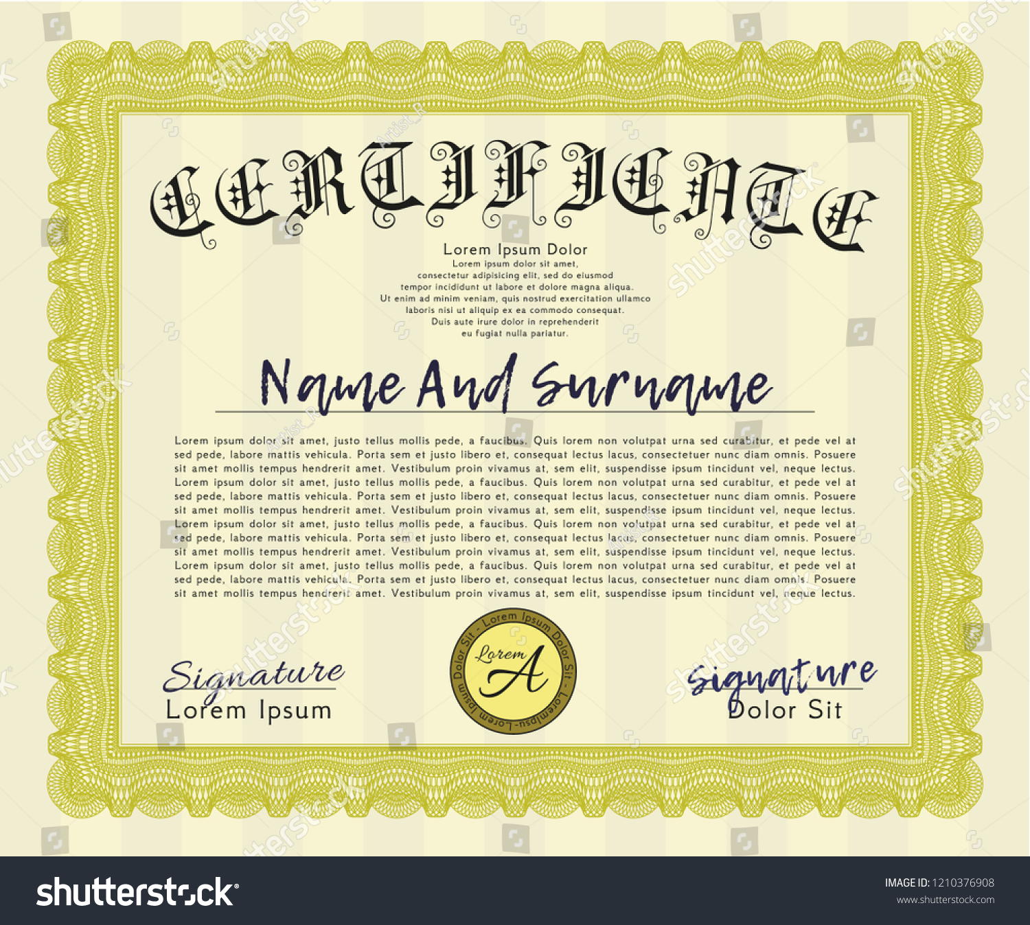 Yellow Certificate of achievement template. - Royalty Free Stock Vector ...