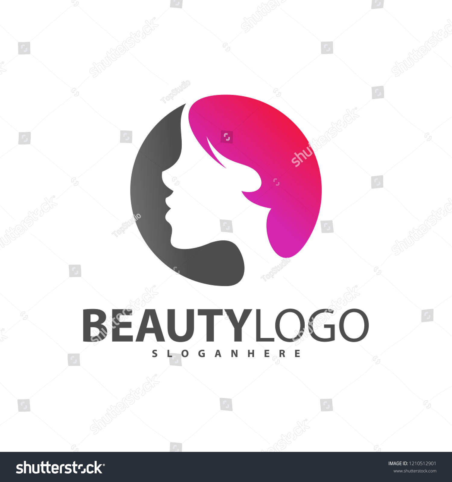 Beauty Woman Face With Hair Logo Design Vector Royalty Free Stock