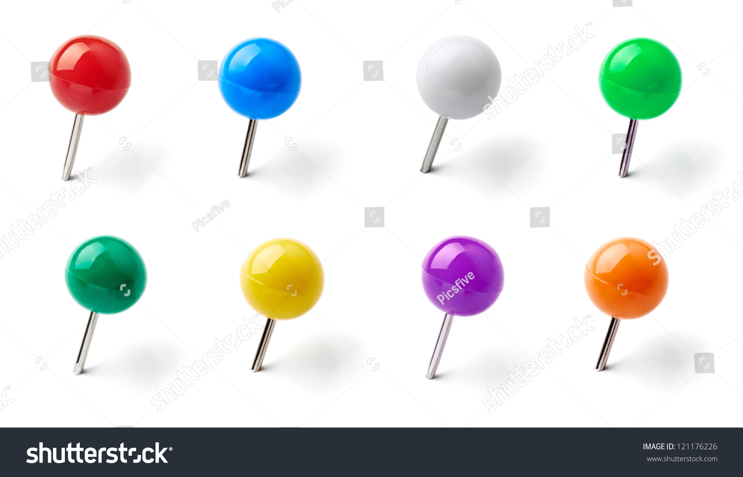 collection of various pushpins on white background. each one is shot separately #121176226