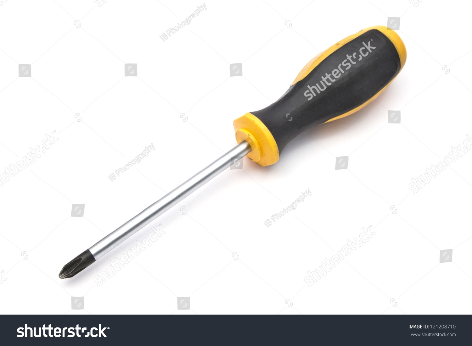 Yellow screwdriver and screws isolated on white background #121208710