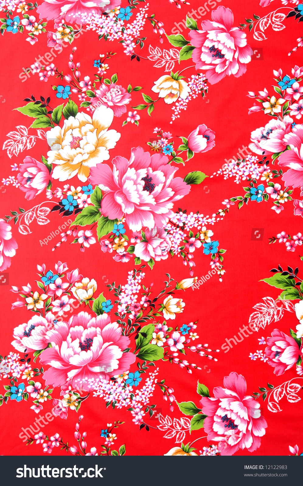 Traditional Chinese fabric sample in red and colors #12122983