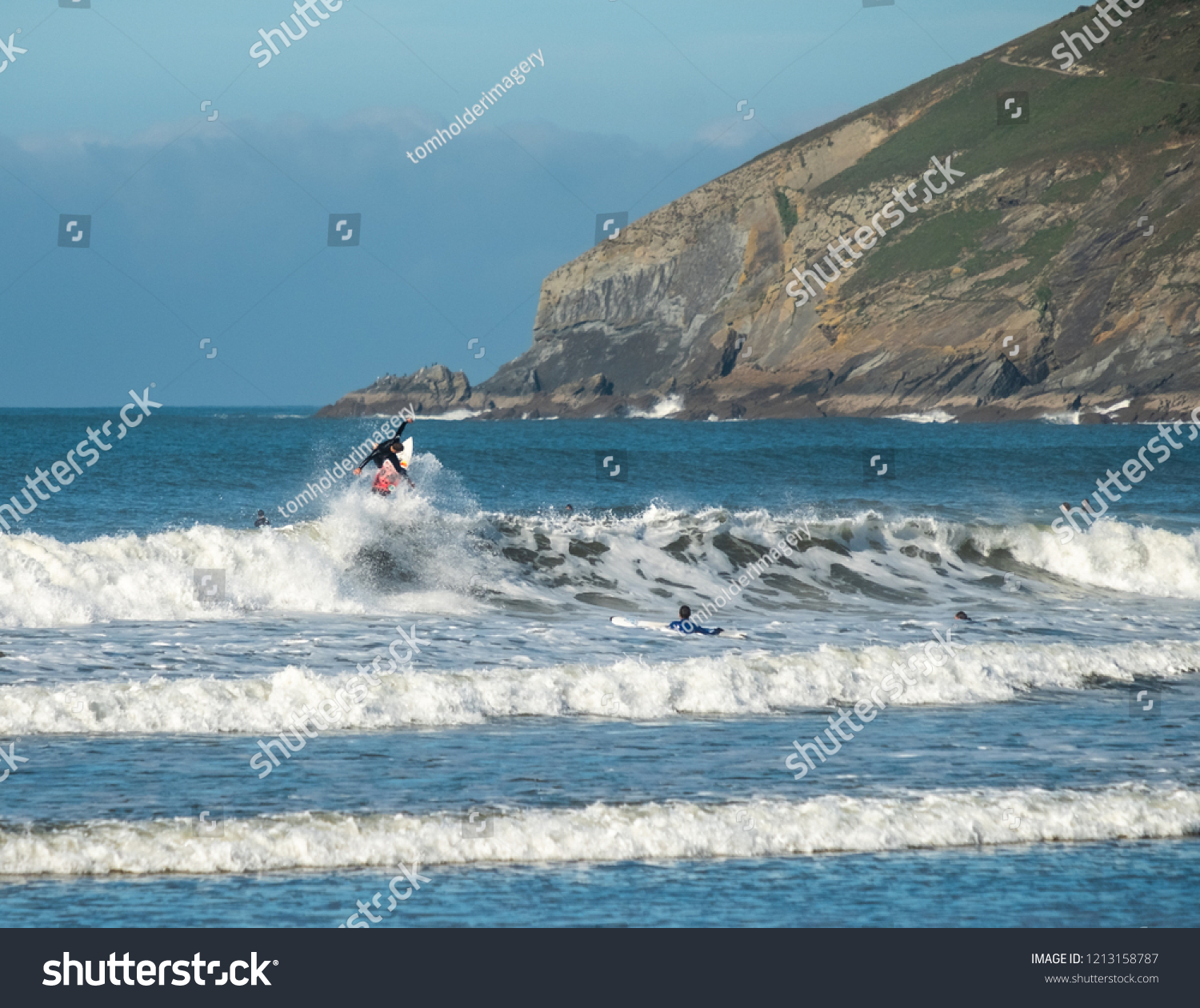 Surfers at Croyde Bay, North Devon #1213158787